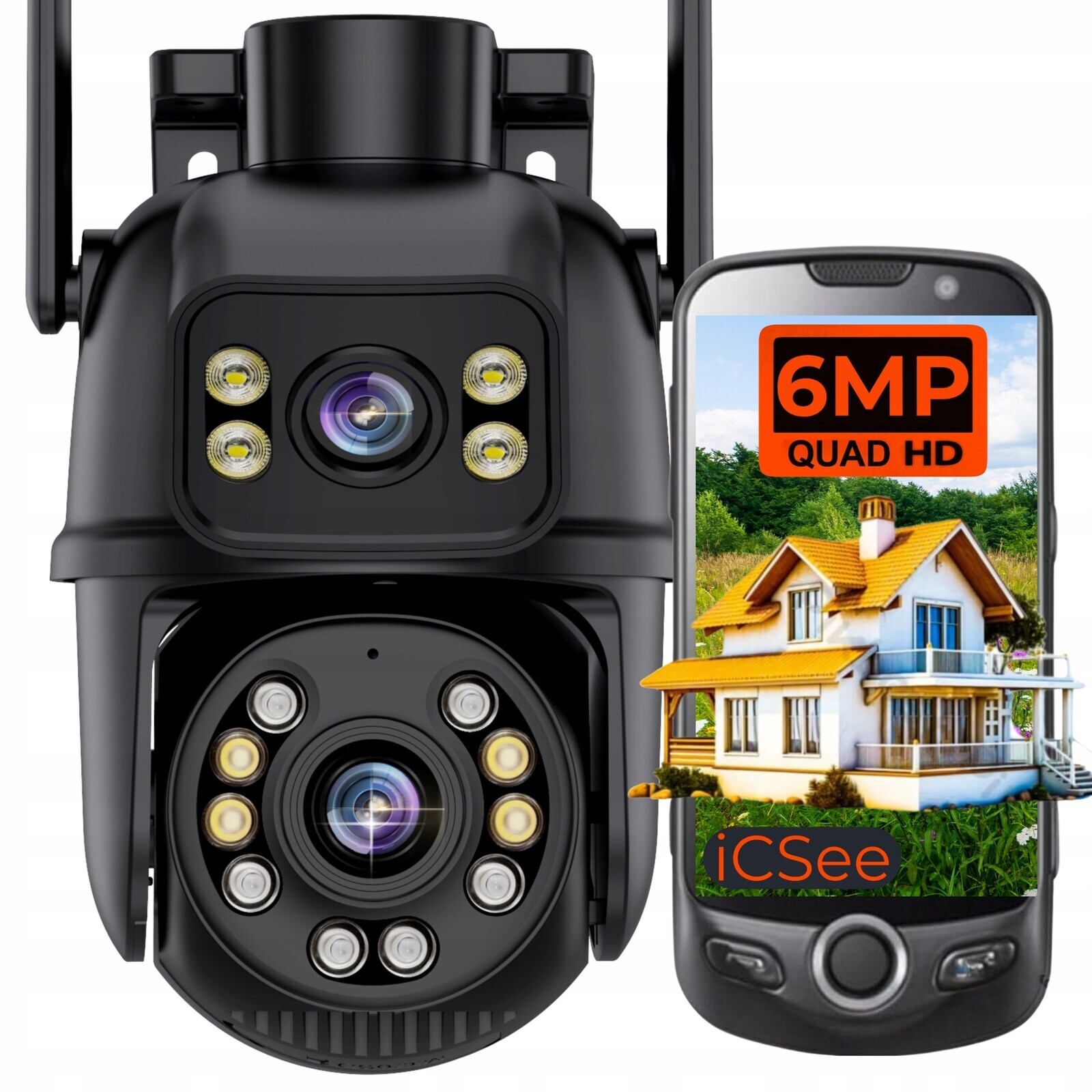 Dvojitá Wifi Ip Venkovní Otočná Kamera S 6MPX Sledováním A Přisvícením