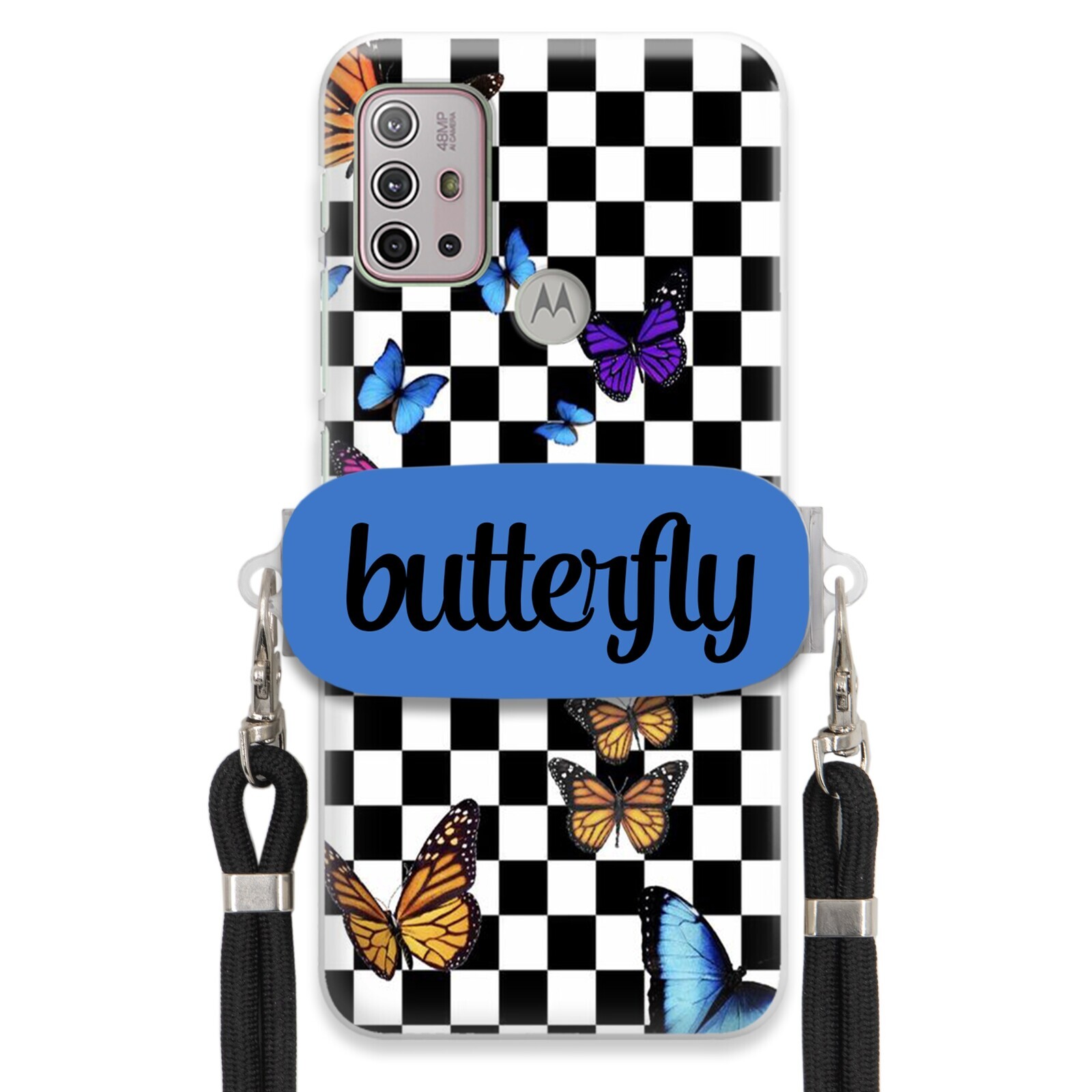 Pouzdro Pro Motorola G20 Case Obdélníkový Držák Černé Vodítko Motýli