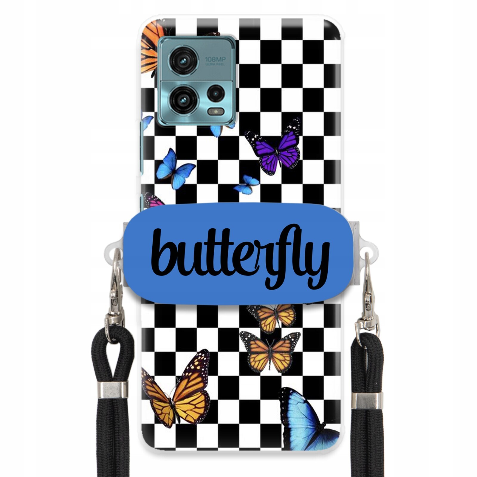 Pouzdro Pro Motorola G72 Case Obdélníkový Úchyt Černé Vodítko Butterfly Motýli