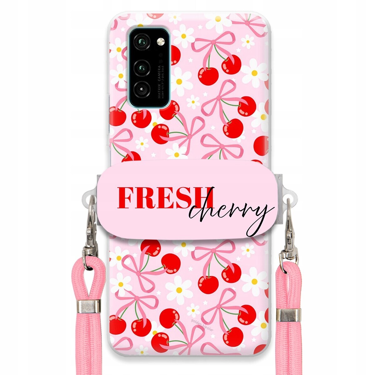 Pouzdro pro Huawei Honor V30 Case Držák Šňůrka Růžová Fresh Cherry Kokardy