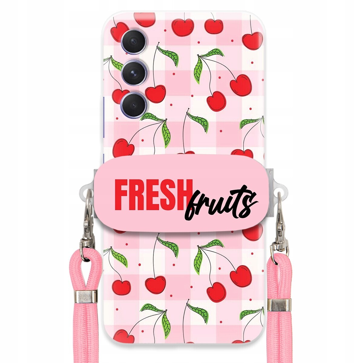 Pouzdro pro Samsung M54 5G Držák Šňůrky Růžová Fresh Fruits Mřížka