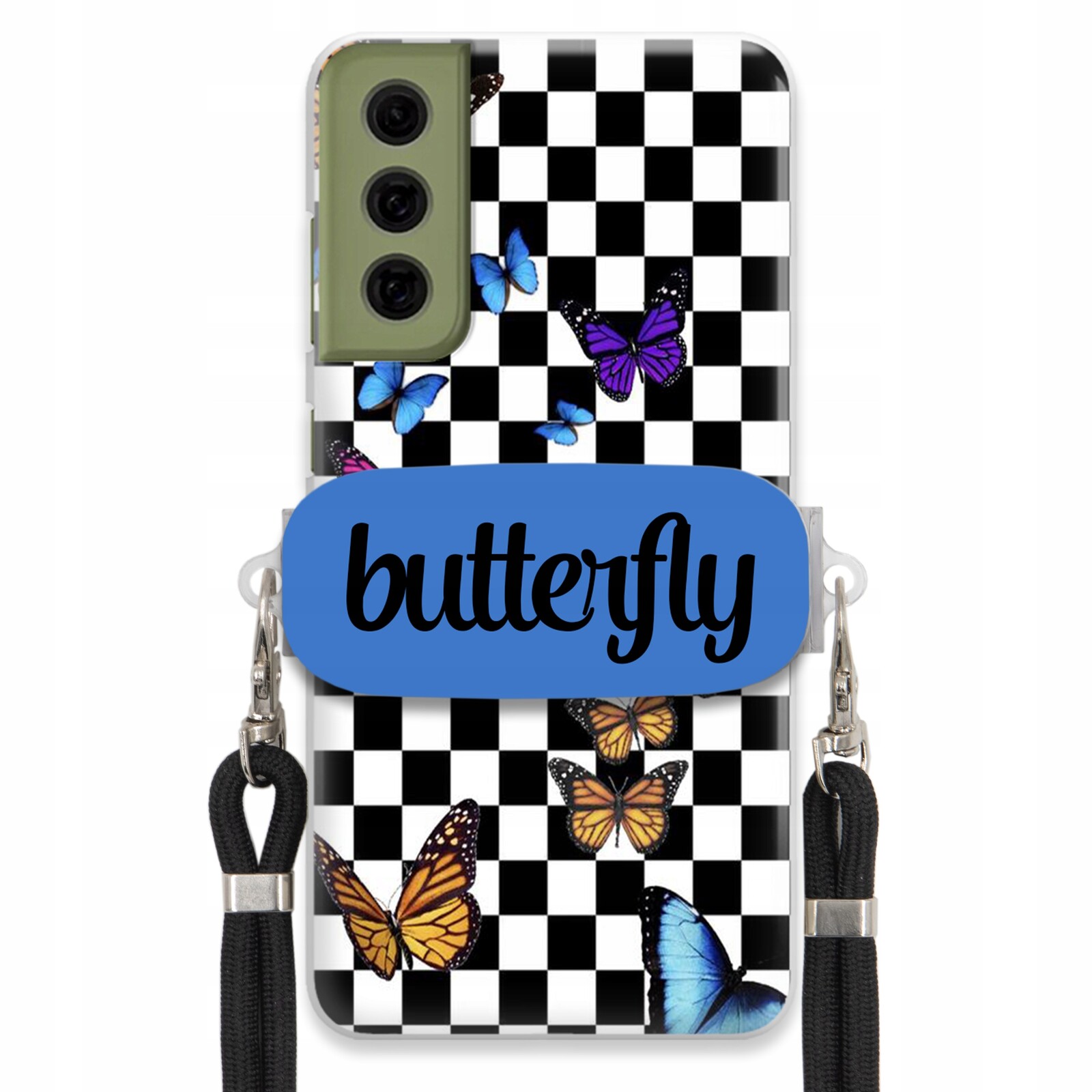 Pouzdro Pro Samsung S21 Fe Case Obdélníkový Úchyt Černé Vodítko Butterfly Motýli