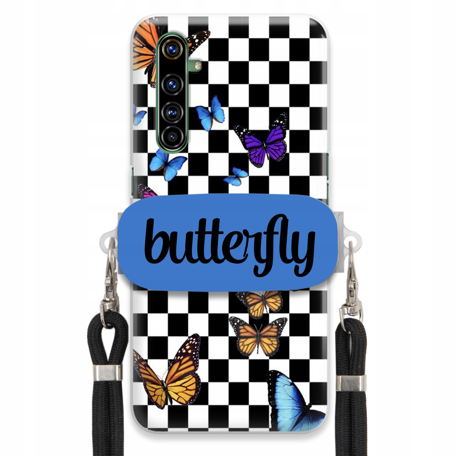 Pouzdro Pro Realme X50 Pro Case Obdélníkový Úchyt Černé Vodítko Butterfly Motýli