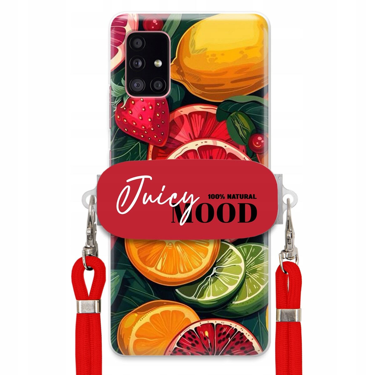 Pouzdro pro Samsung A51 5G Červené vodítko Crossbody+ Držák Juice Mood Ovoce