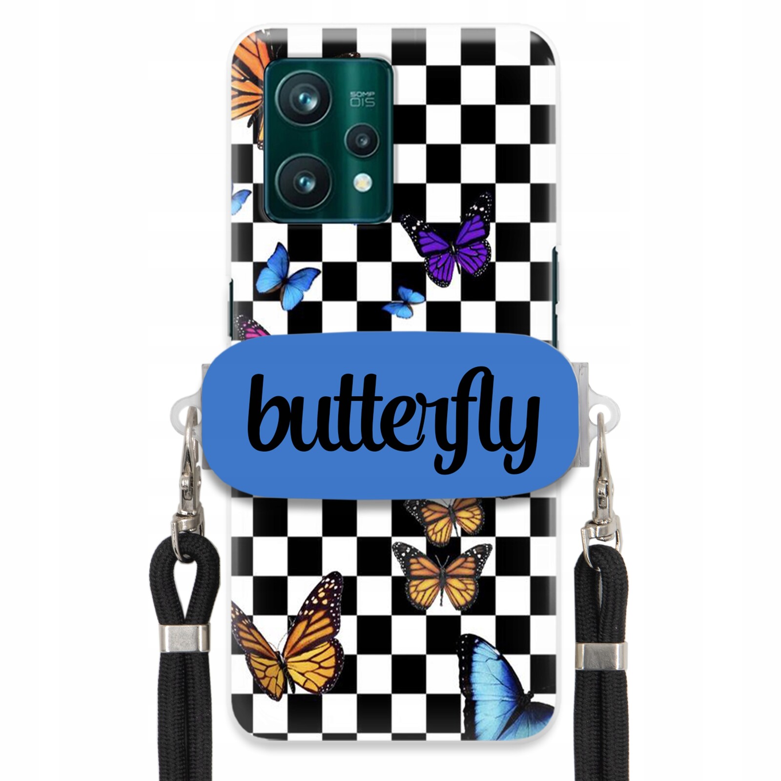 Pouzdro Pro Realme 9 4G Case Obdélníkový Úchyt Černé Vodítko Butterfly Motýli
