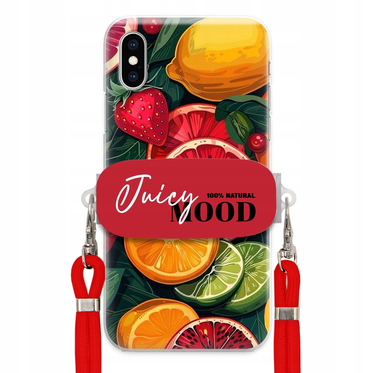 Pouzdro pro iPhone Xs Červené vodítko Crossbody+ Držák Módní Juice Mood Ovoce
