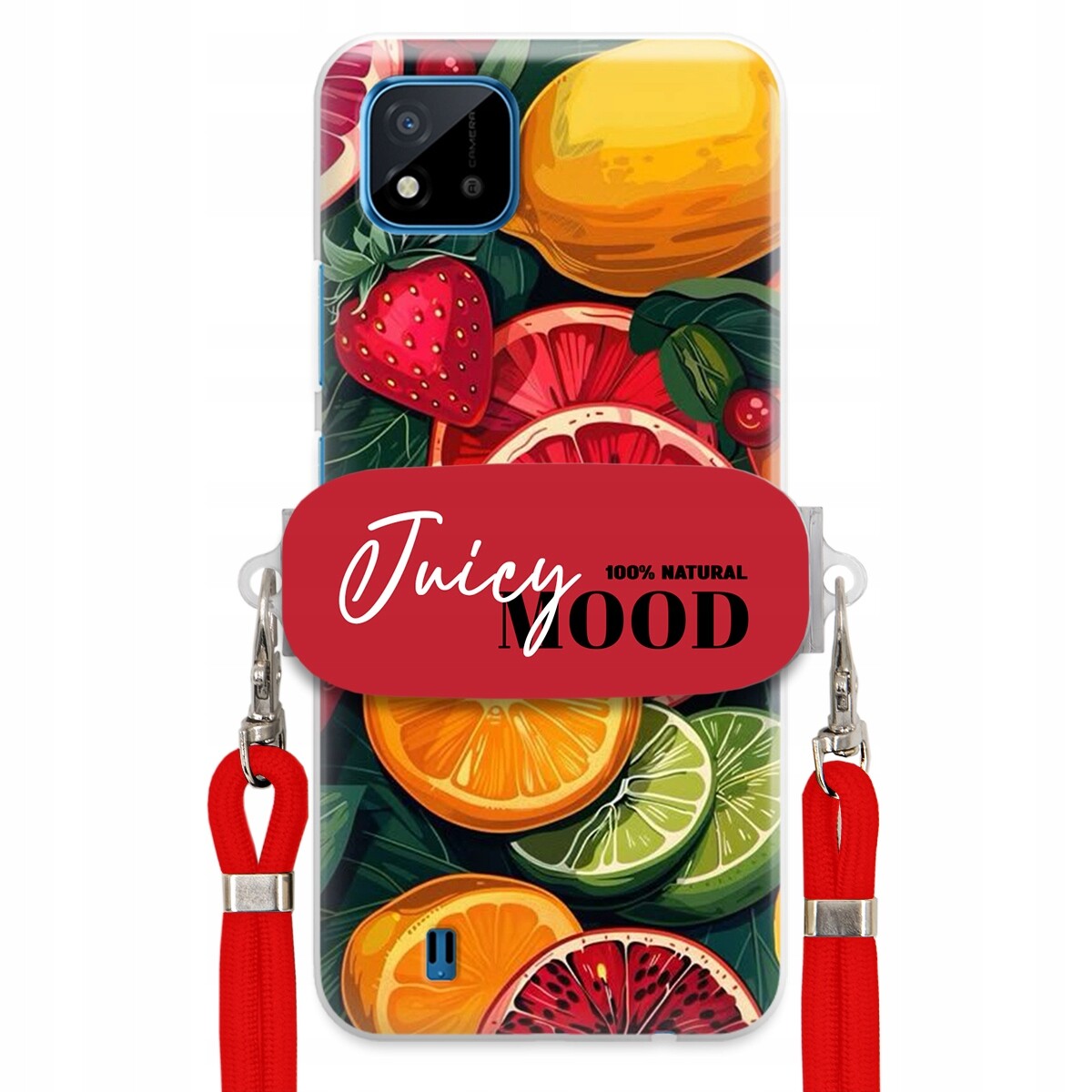 Pouzdro pro Realme C11 2021 Červené vodítko Crossbody+ Držák Juice Mood Ovoce