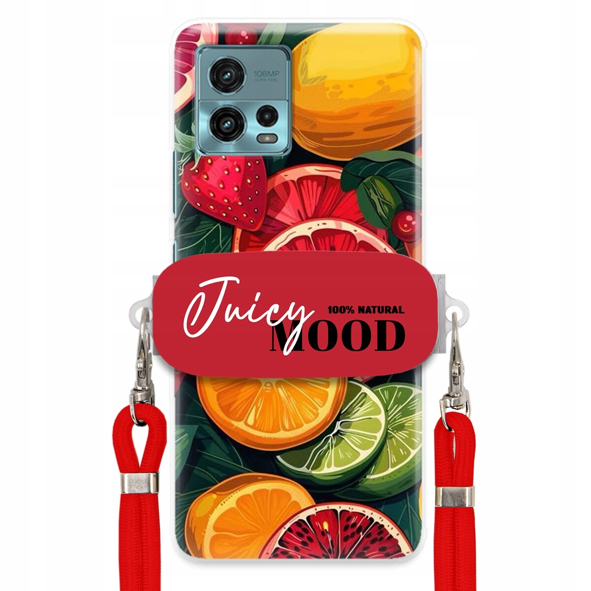 Pouzdro pro Motorola G72 Červené Crossbody vodítko Držák Juice Mood Ovoce