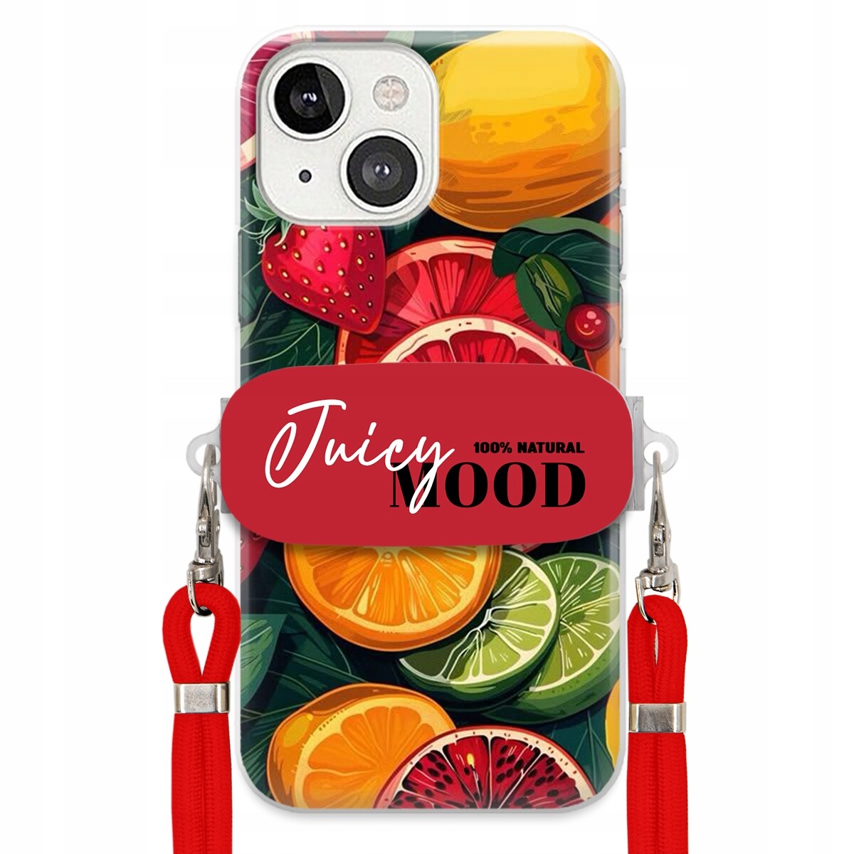 Pouzdro pro iPhone 13 Červené vodítko Crossbody+ Držák Módní Juice Mood Ovoce