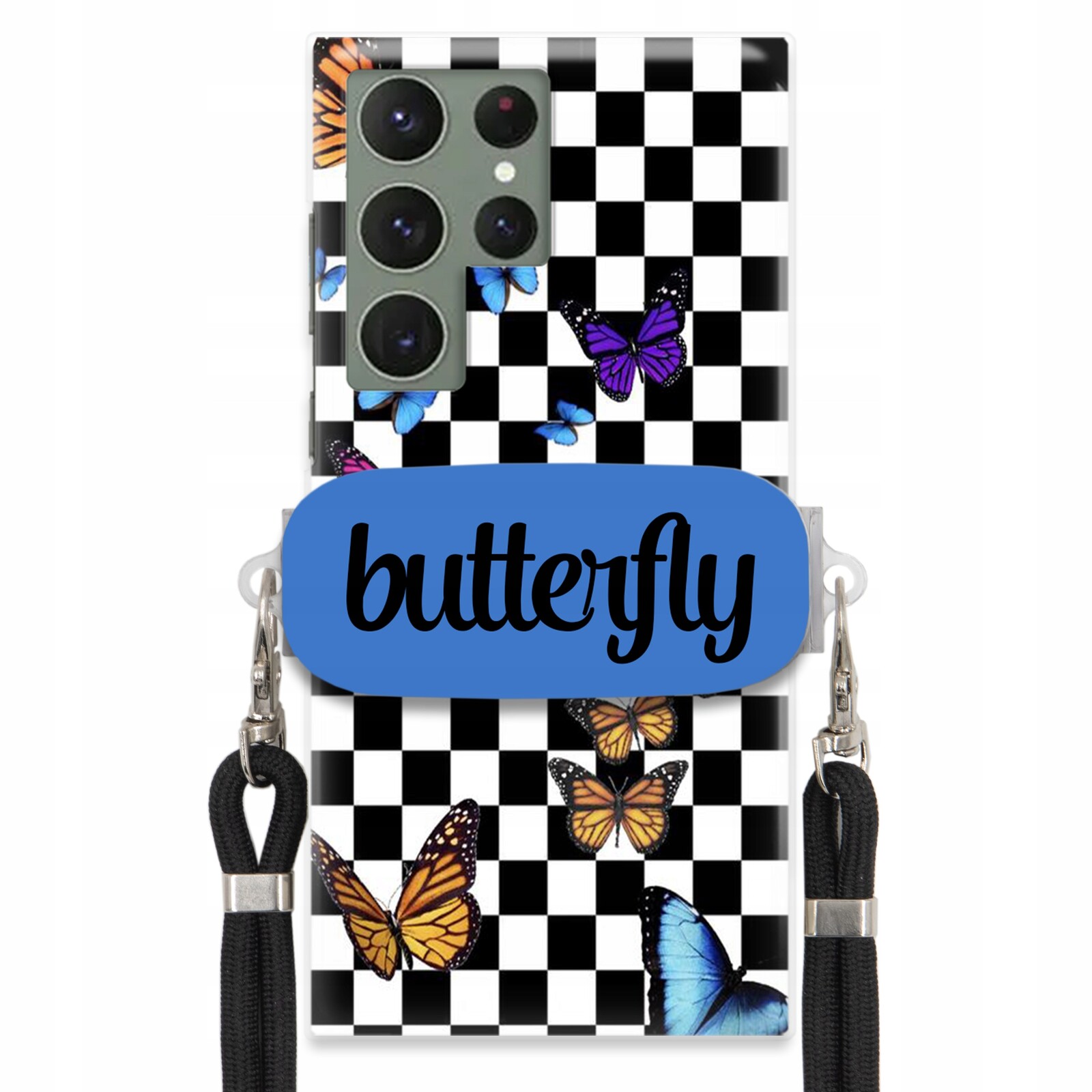 Pouzdro Pro Samsung S23 Ultra Case Obdélníkový Držák Vodítka Butterfly Motýli