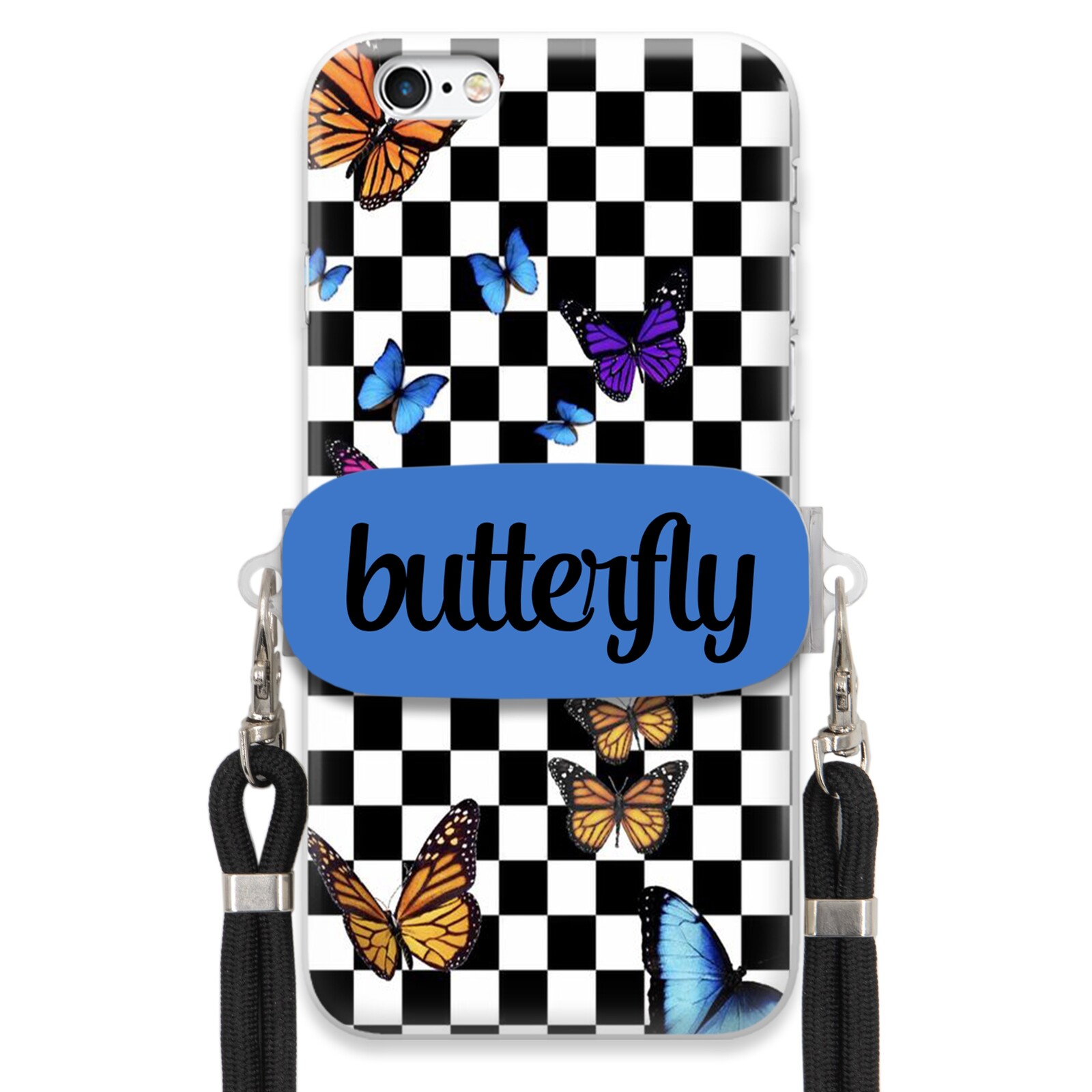 Pouzdro Pro Iphone 6 Plus Case Obdélníkový Držák Černé Smyčky Butterfly Motýli