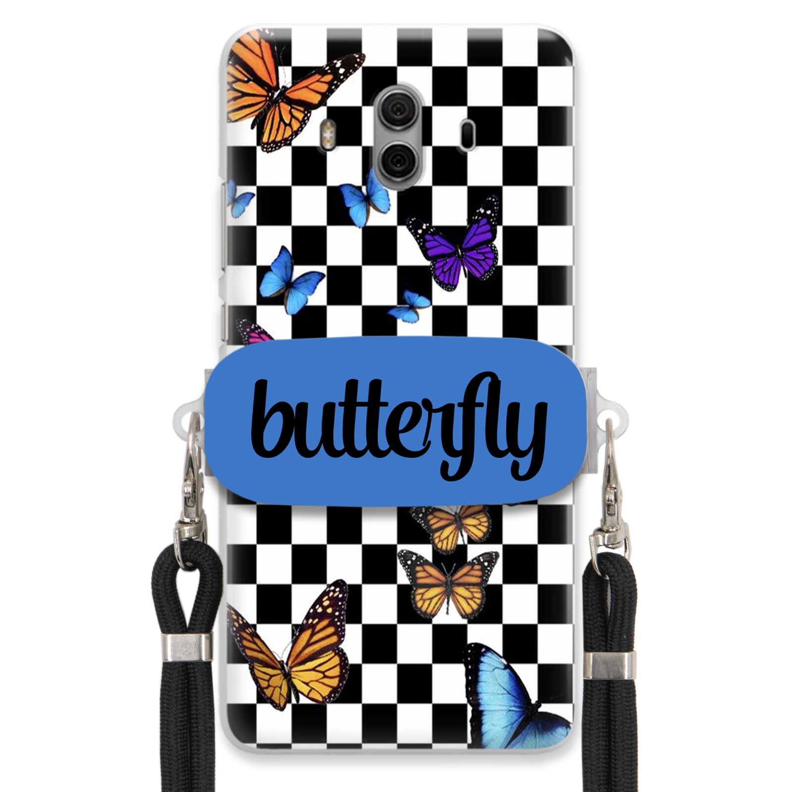 Pouzdro Pro Huawei Mate 10 Case Obdélníkový Držák Black Vodítko Butterfly Motýli
