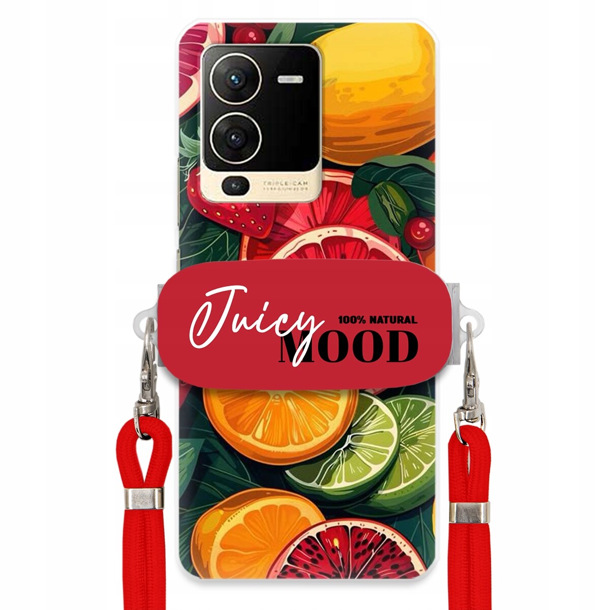 pouzdro na Vivo S15 Červené vodítko Crossbody+ Držák Módní Juice Mood Ovoce