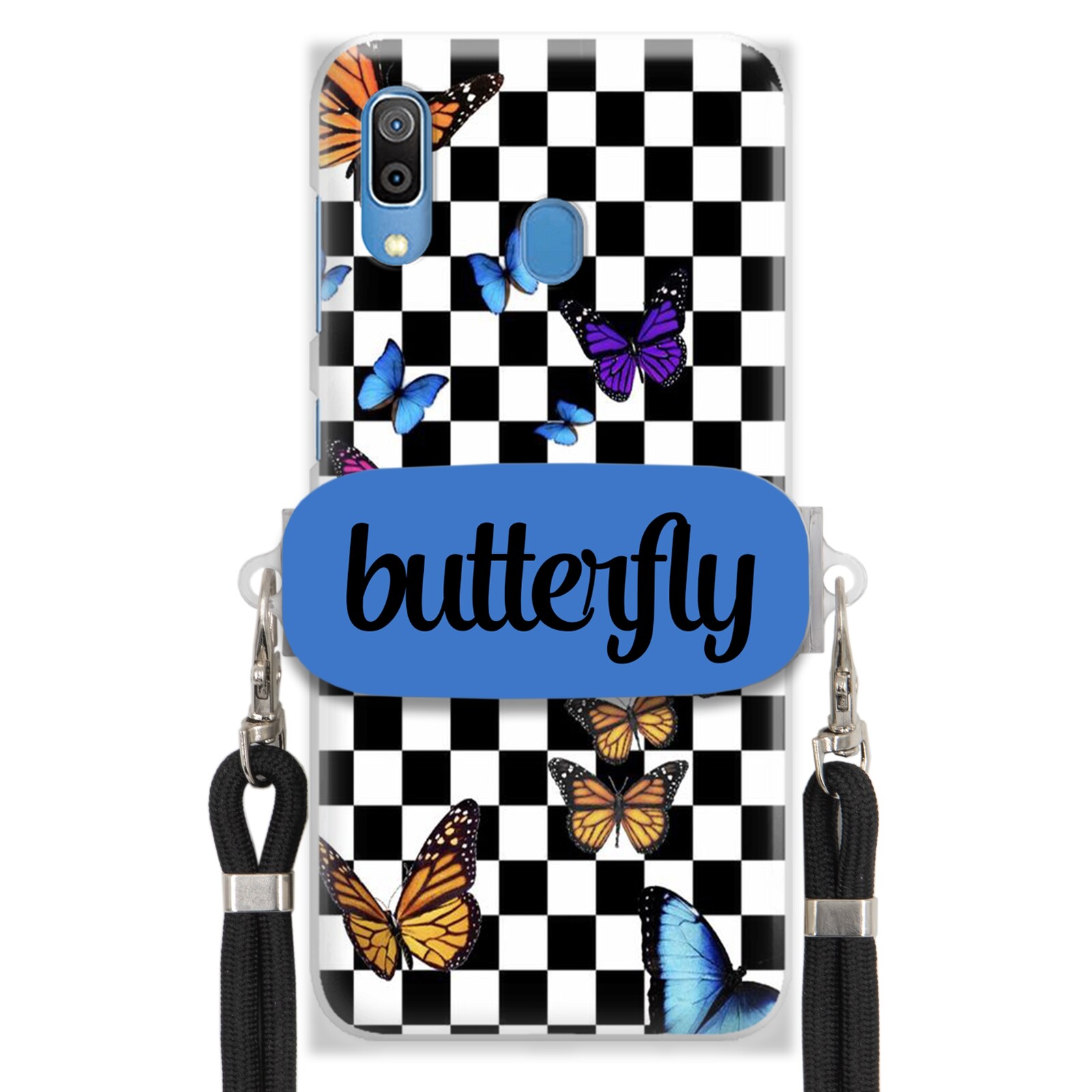 Pouzdro Pro Samsung A30 Case Obdélníkový Držák, Černé Vodítko, Motýli