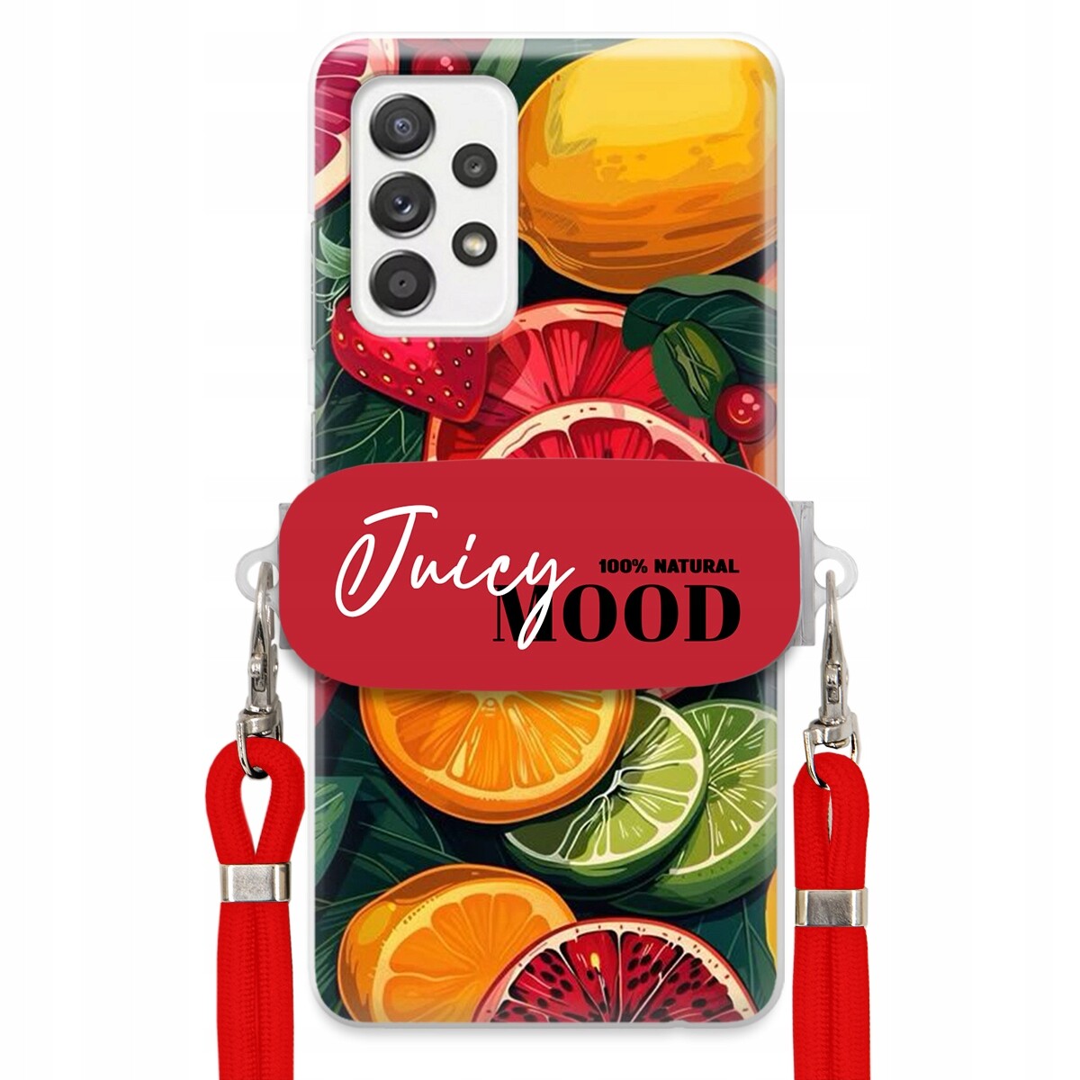 Pouzdro pro Samsung A52 5G Červené vodítko Crossbody+ Držák Juice Mood Ovoce