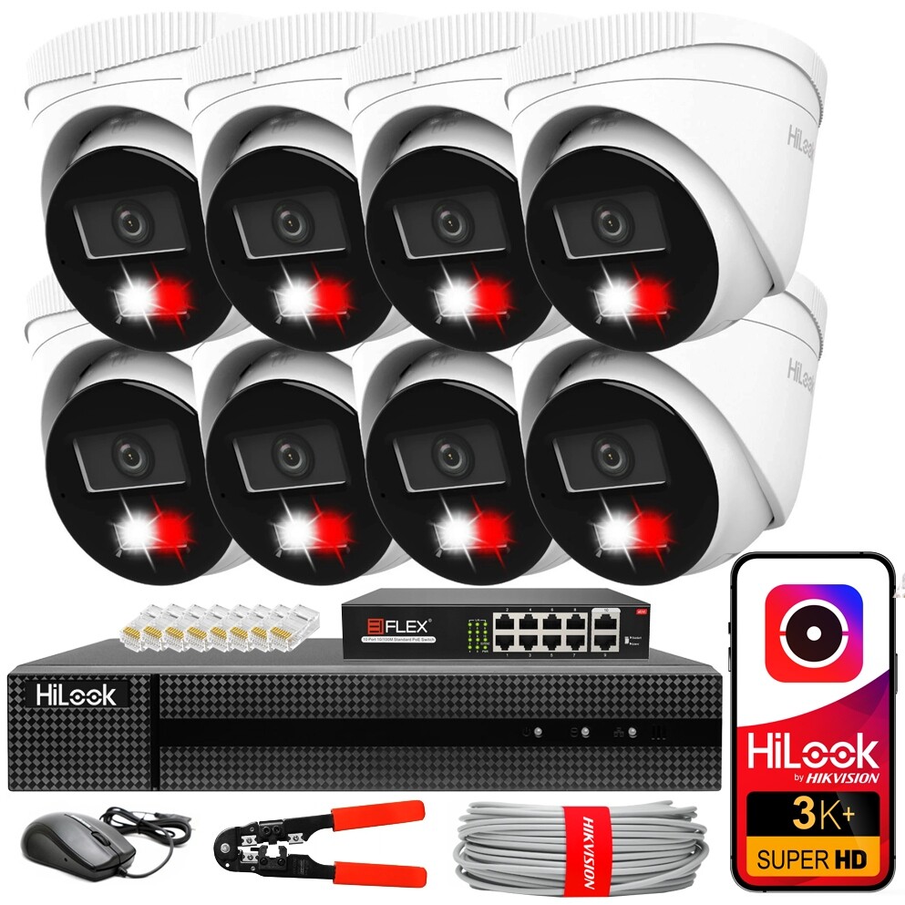 Sada pro monitorování Ip 8 kamer 6 MPx Venkovní Hikvision Switch Eiflex