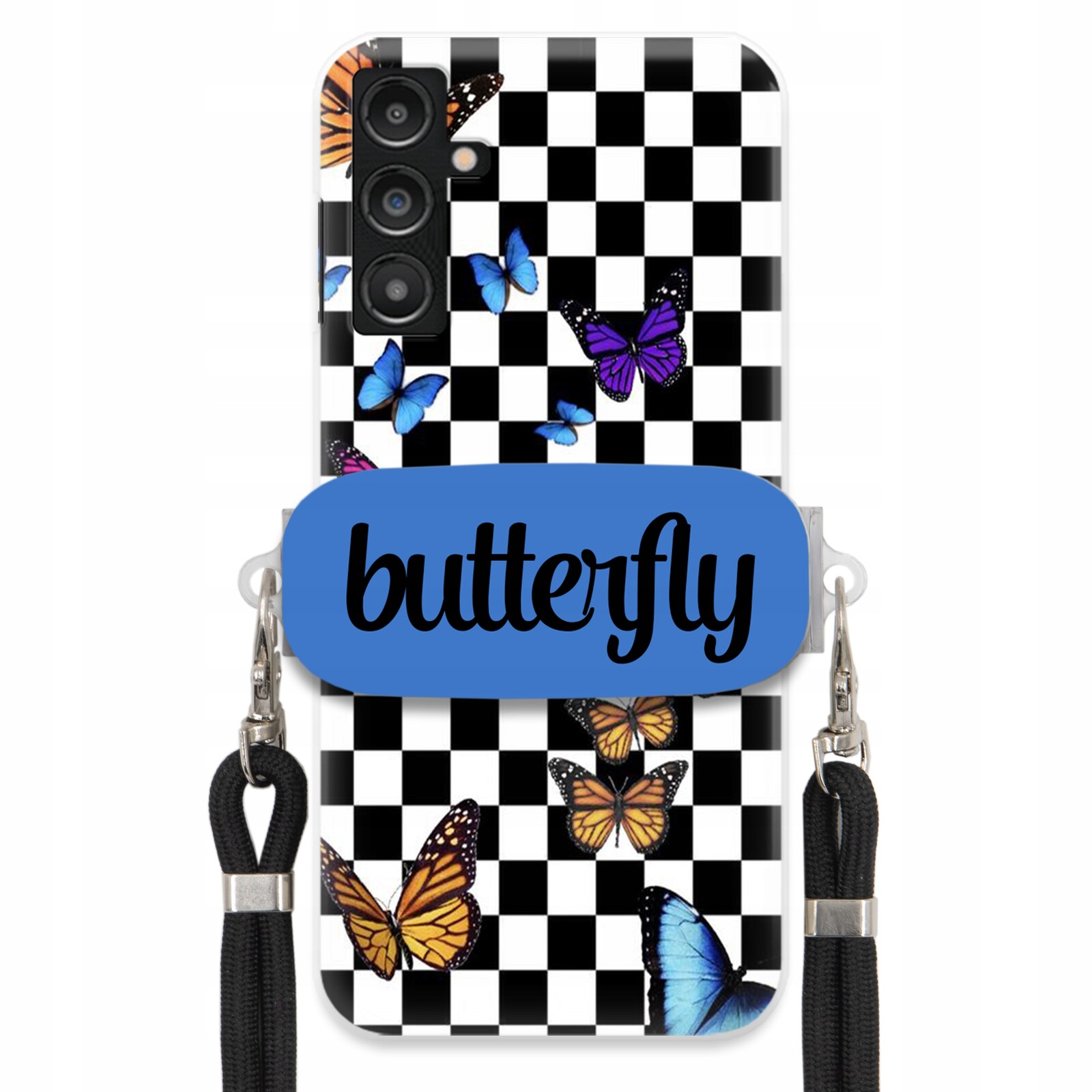 Pouzdro Pro Samsung A14 5G Case Obdélníkový Úchyt Černé Vodítko Butterfly Motýli