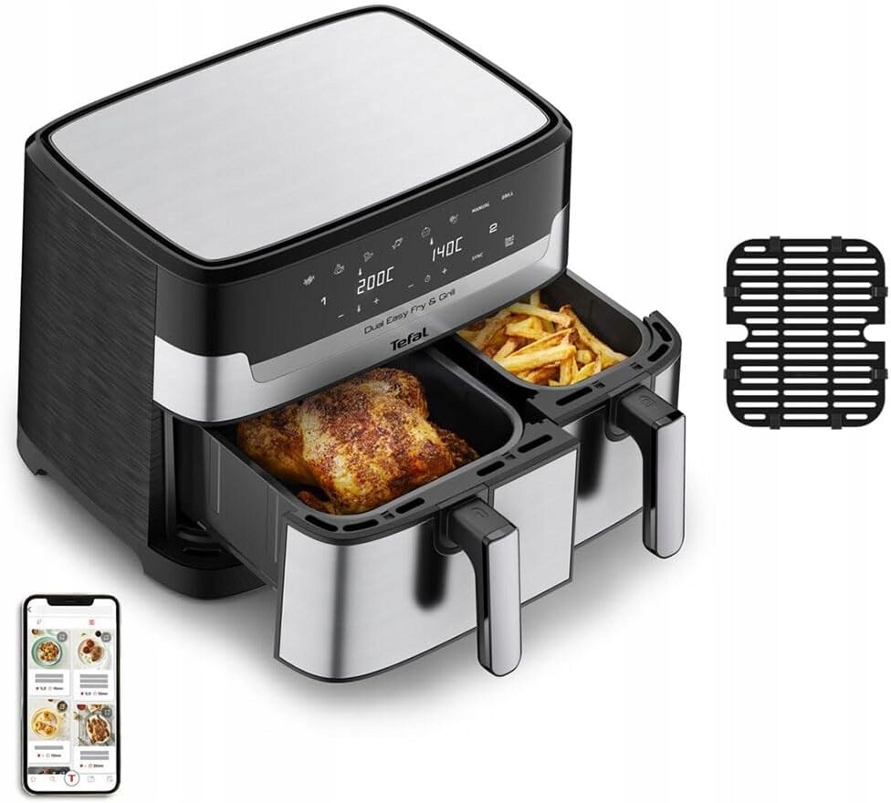 Beztuková Fritéza Airfryer Tefal 8,3 L, Dvojitý Koš, Grilovací Rošt