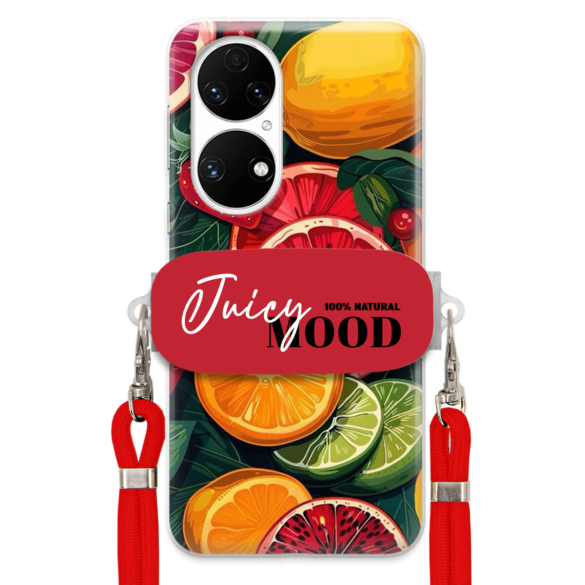 Pouzdro pro Huawei P50 Červené vodítko Crossbody+ Držák Módní Juice Mood Ovoce