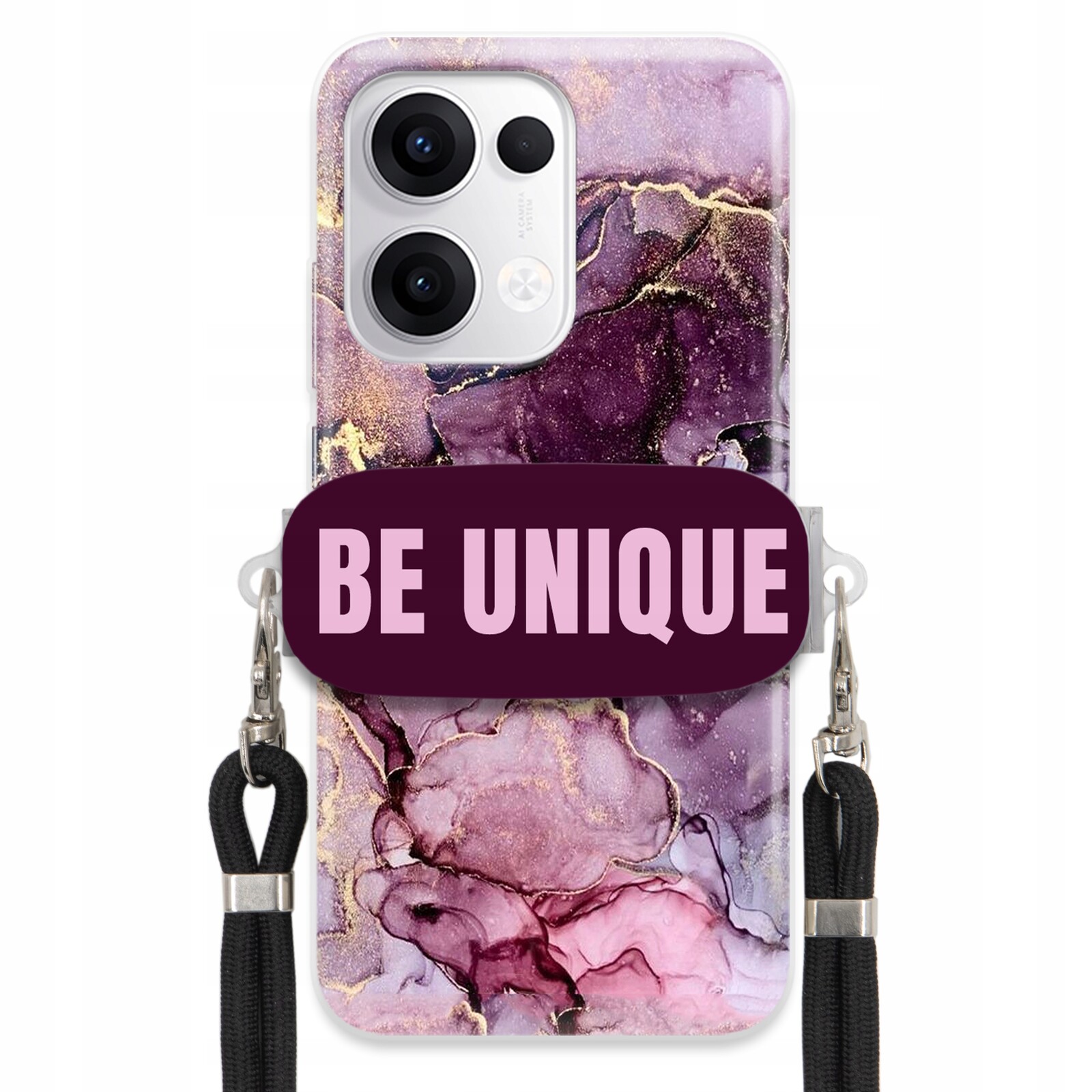 Pouzdro pro Oppo Reno 13 5G úchytka na šňůrku Černá Fialová Mramorová Be Unique