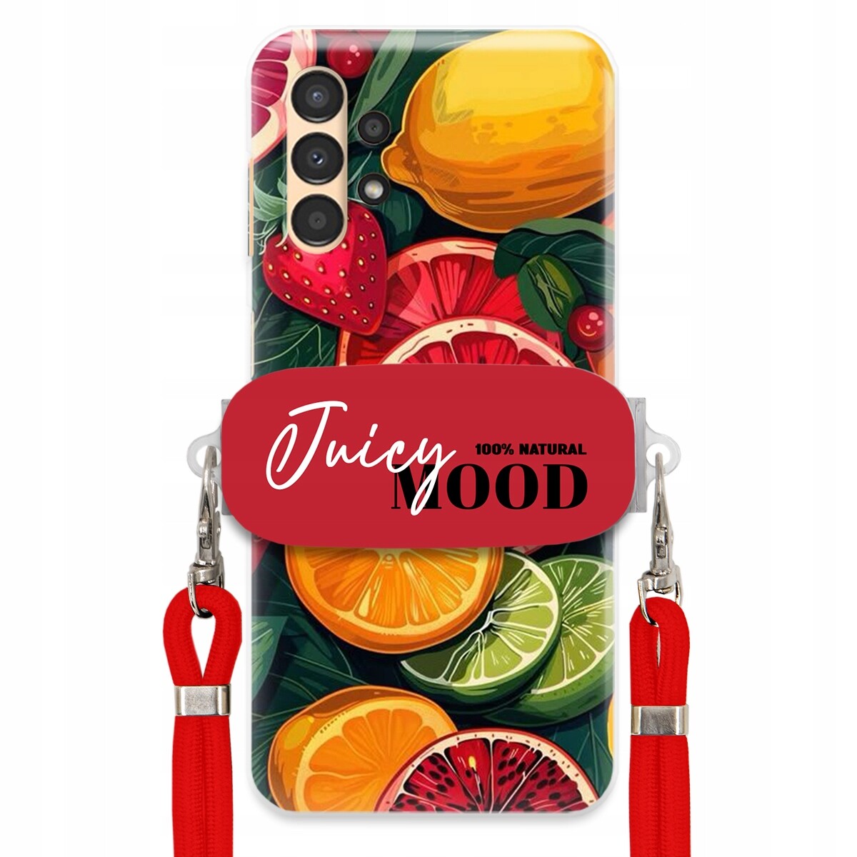 Pouzdro pro Samsung A13 5G Červené vodítko Crossbody+ Držák Juice Mood Ovoce
