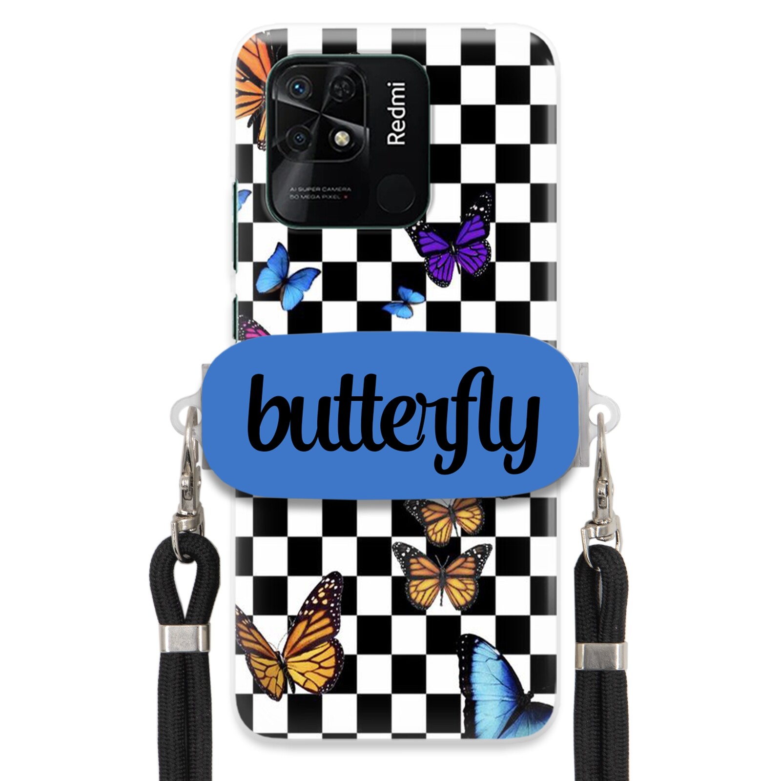 Pouzdro Pro Xiaomi Redmi 10C 4G Case Obdélníkový Držák Vodítka Motýli