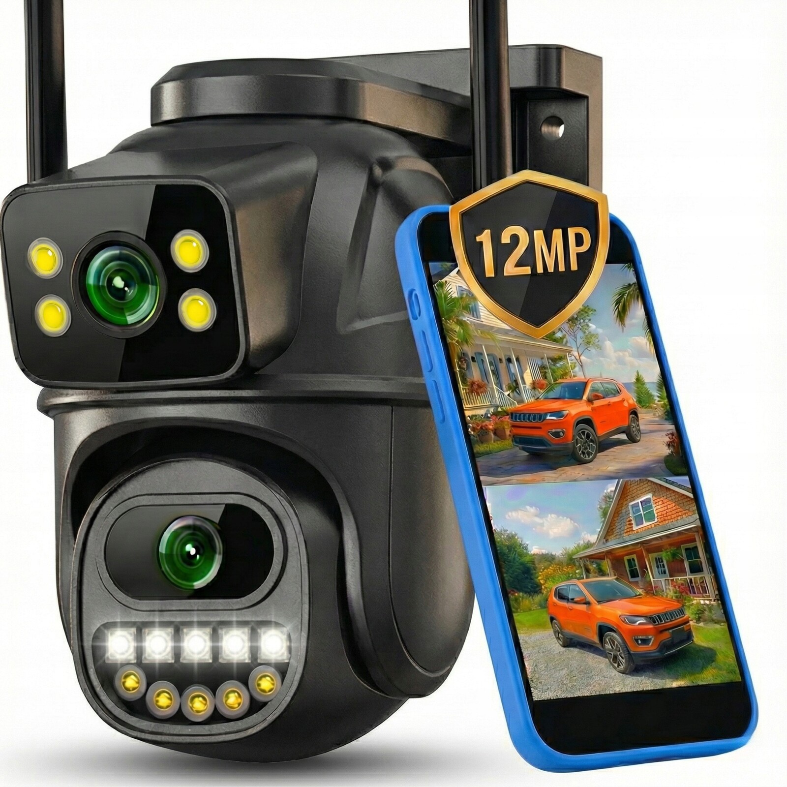 Dvojitá Wifi Ip Venkovní Otočná Kamera 12MPX Mikrofon Uhd Funkce Ai