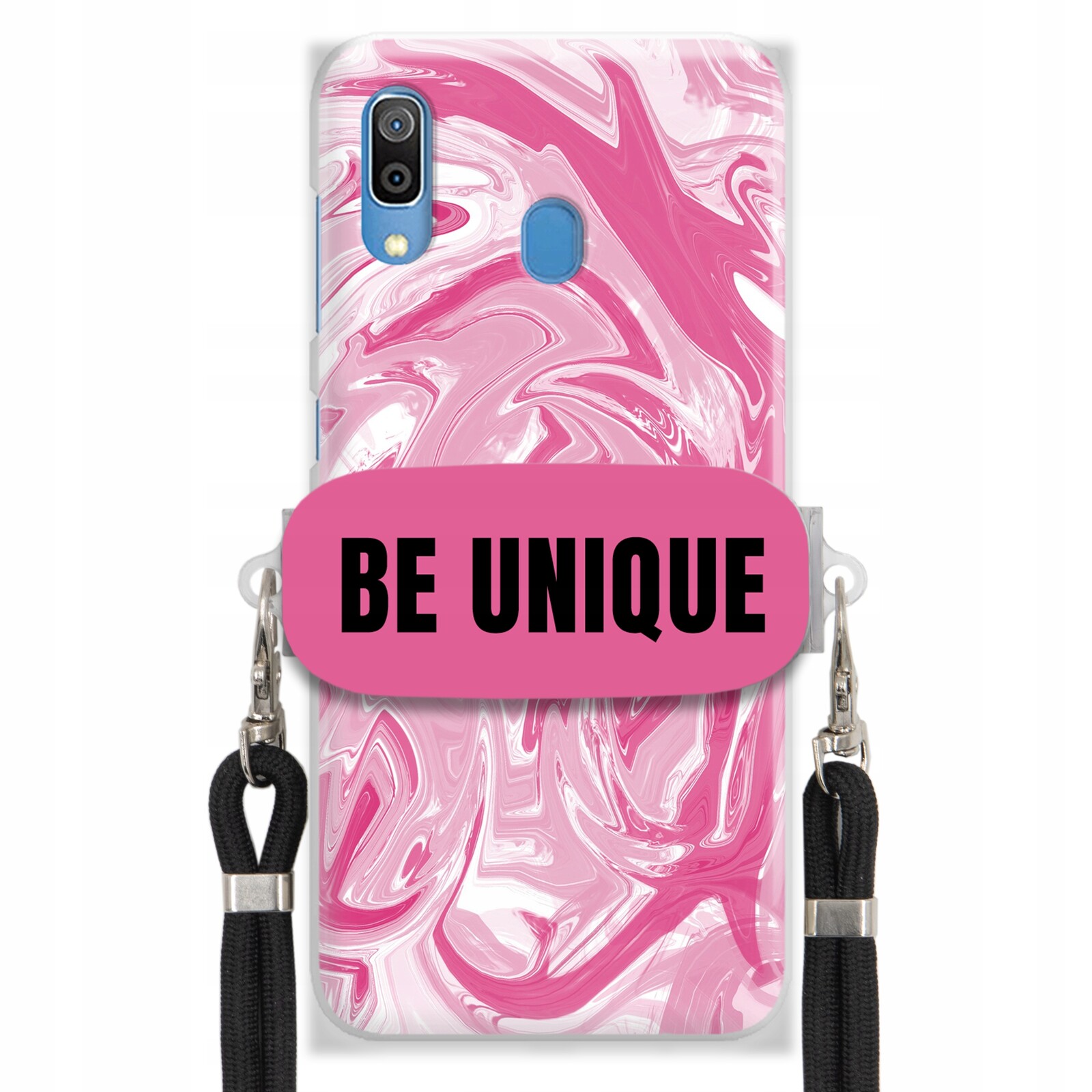 Pouzdro pro Samsung A30 Case úchyt šňůrka Černý Růžový Mramor Be Unique