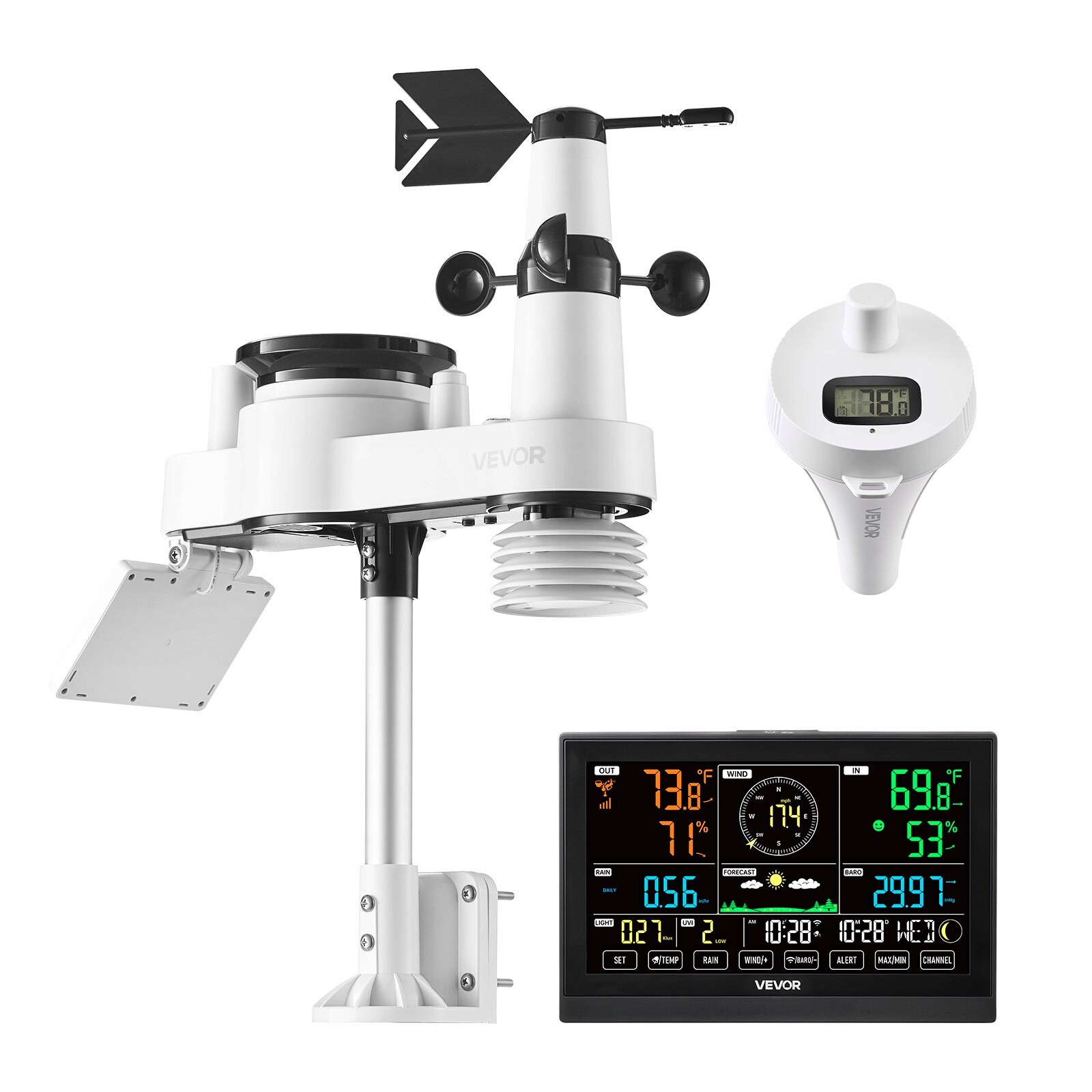 Vevor Meteorologická Stanice 7 V 1 Wifi Aplikace Displej 7.5 Palce Solidní
