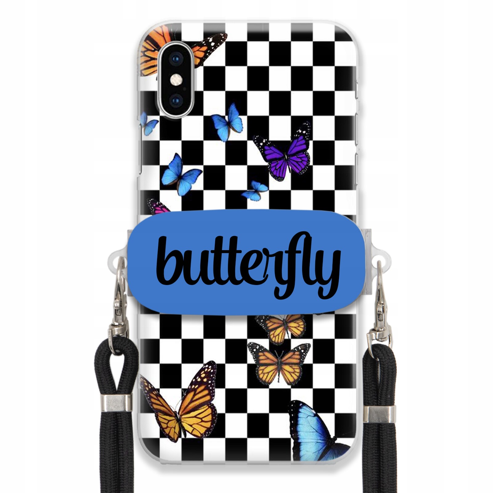 Pouzdro Pro Iphone X Case Obdélníkový Držák Smyčky Butterfly Motýli Šachovnice