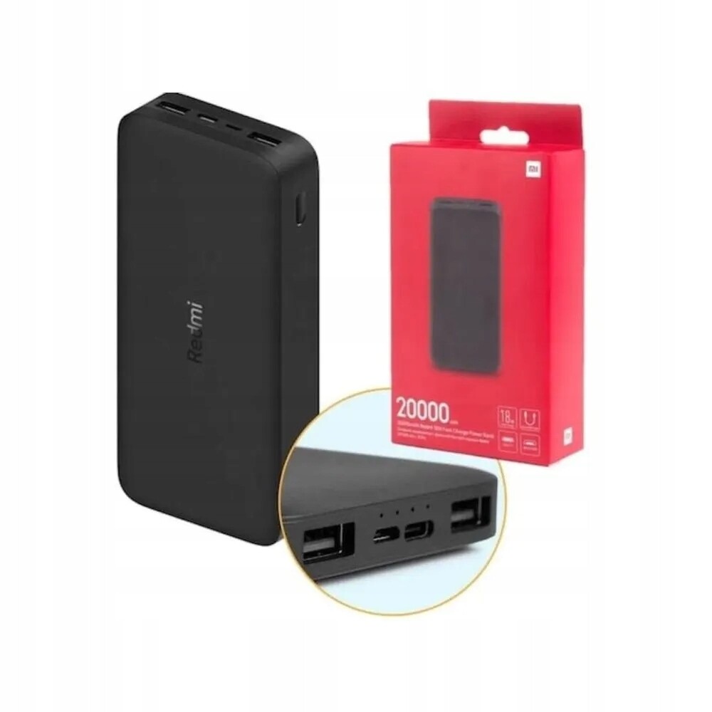 Powerbanka 20000 mAh Xiaomi Redmi 18W Fast Charge 74Wh 2x Usb černá
