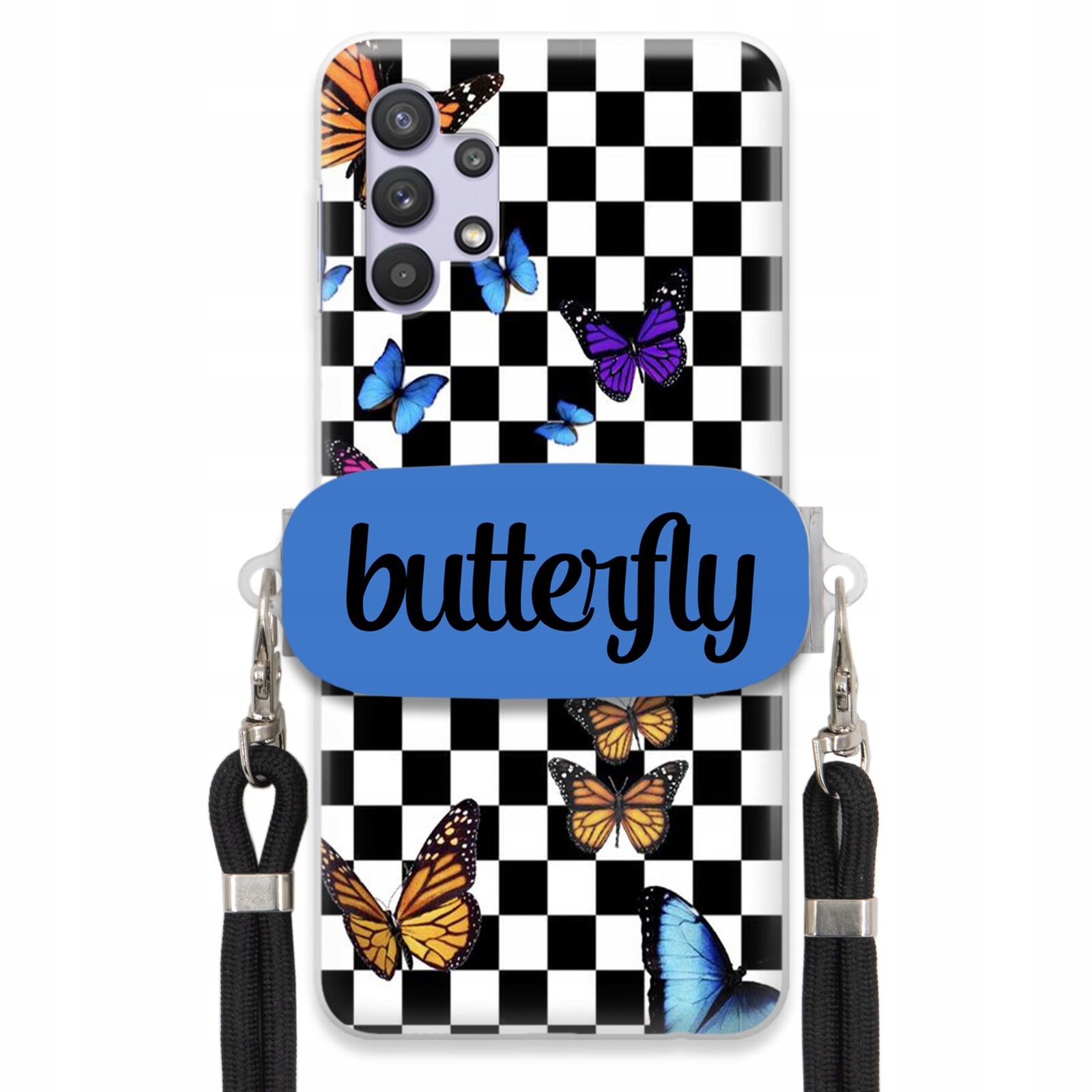 Pouzdro Pro Samsung A32 4G Case Obdélníkový Úchyt Černé Vodítko Butterfly Motýli