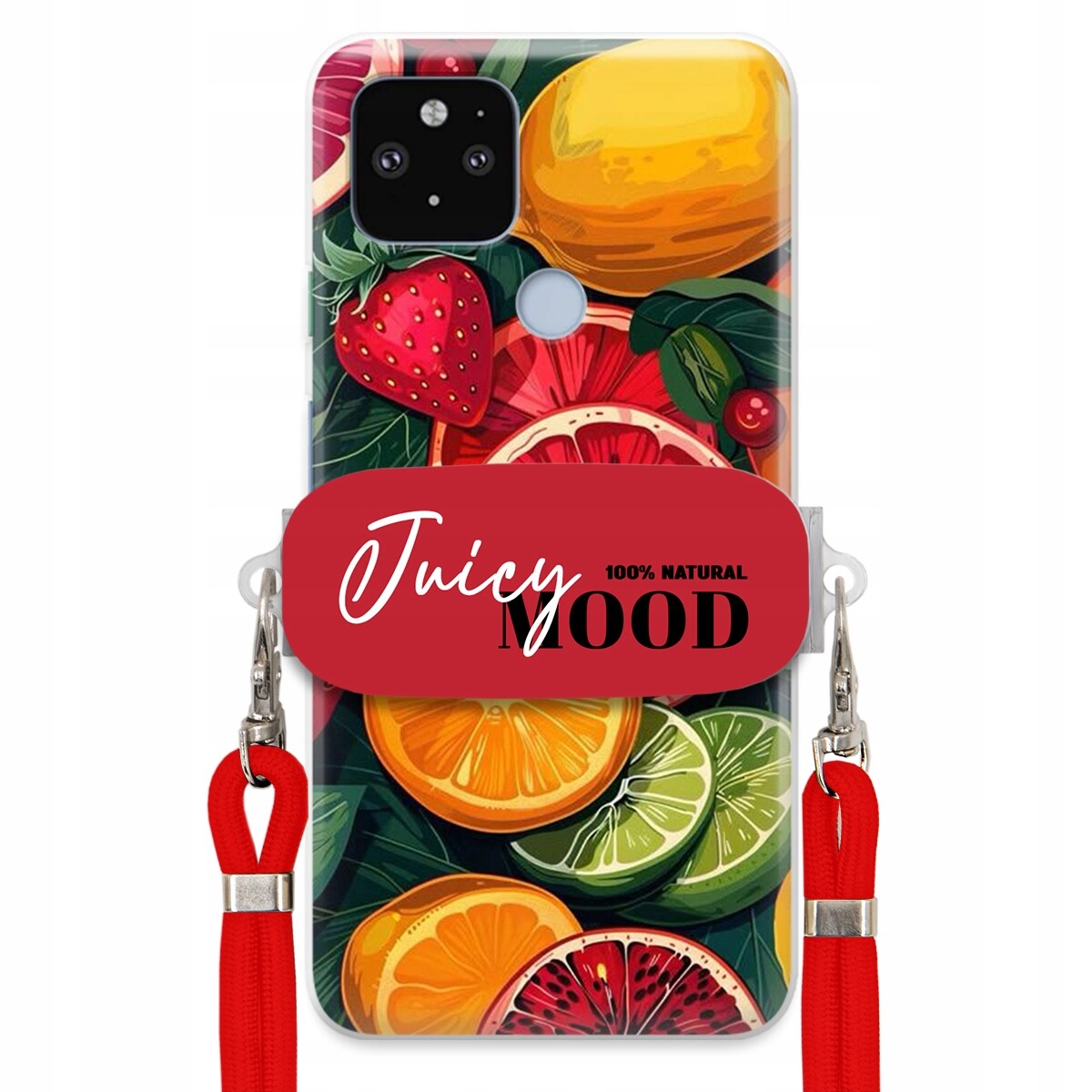 Pouzdro pro Google Pixel 5XL Červené vodítko Crossbody+ Držák Juice Mood Ovoce
