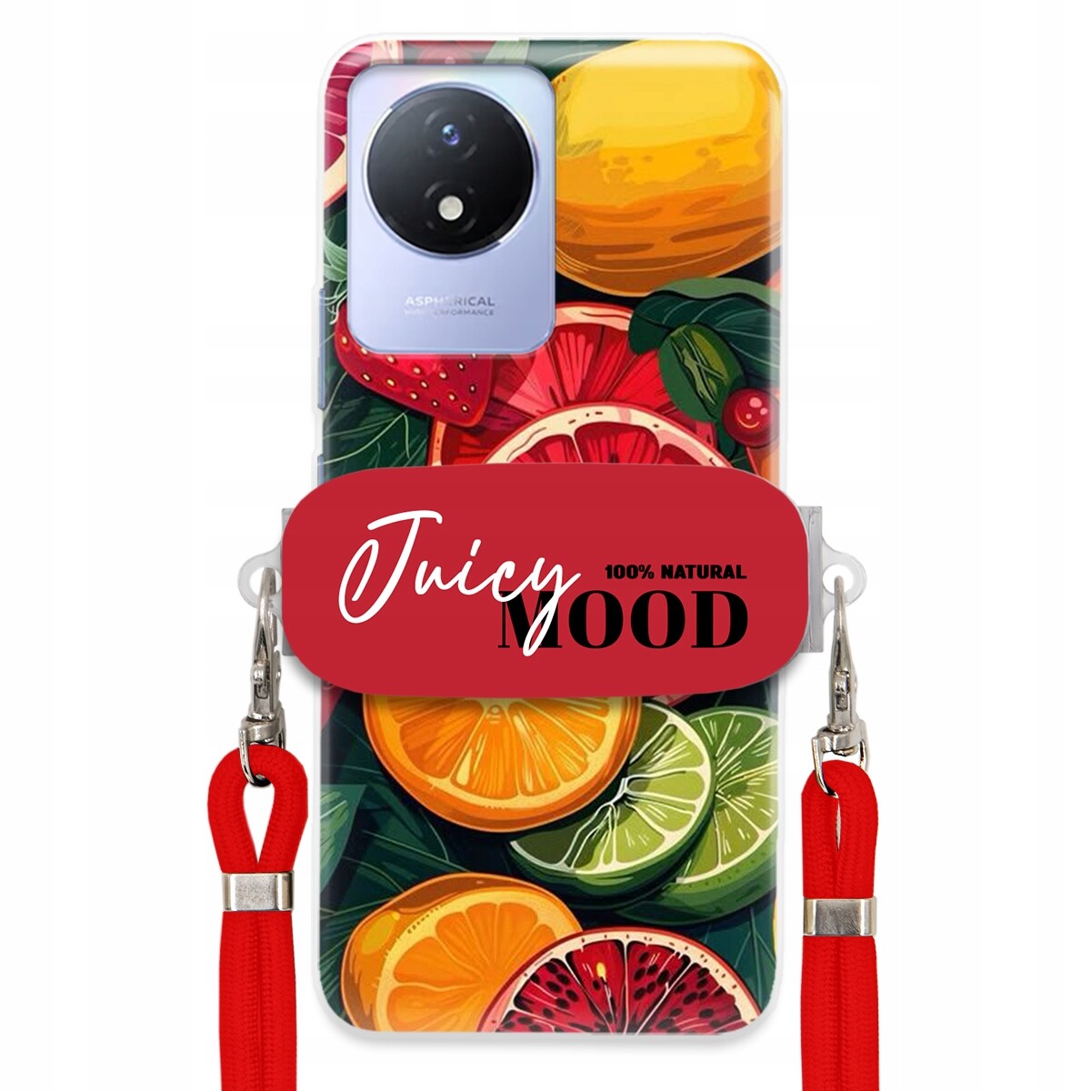 pouzdro na Vivo Y02 Červené vodítko Crossbody+ Držák Módní Juice Mood Ovoce