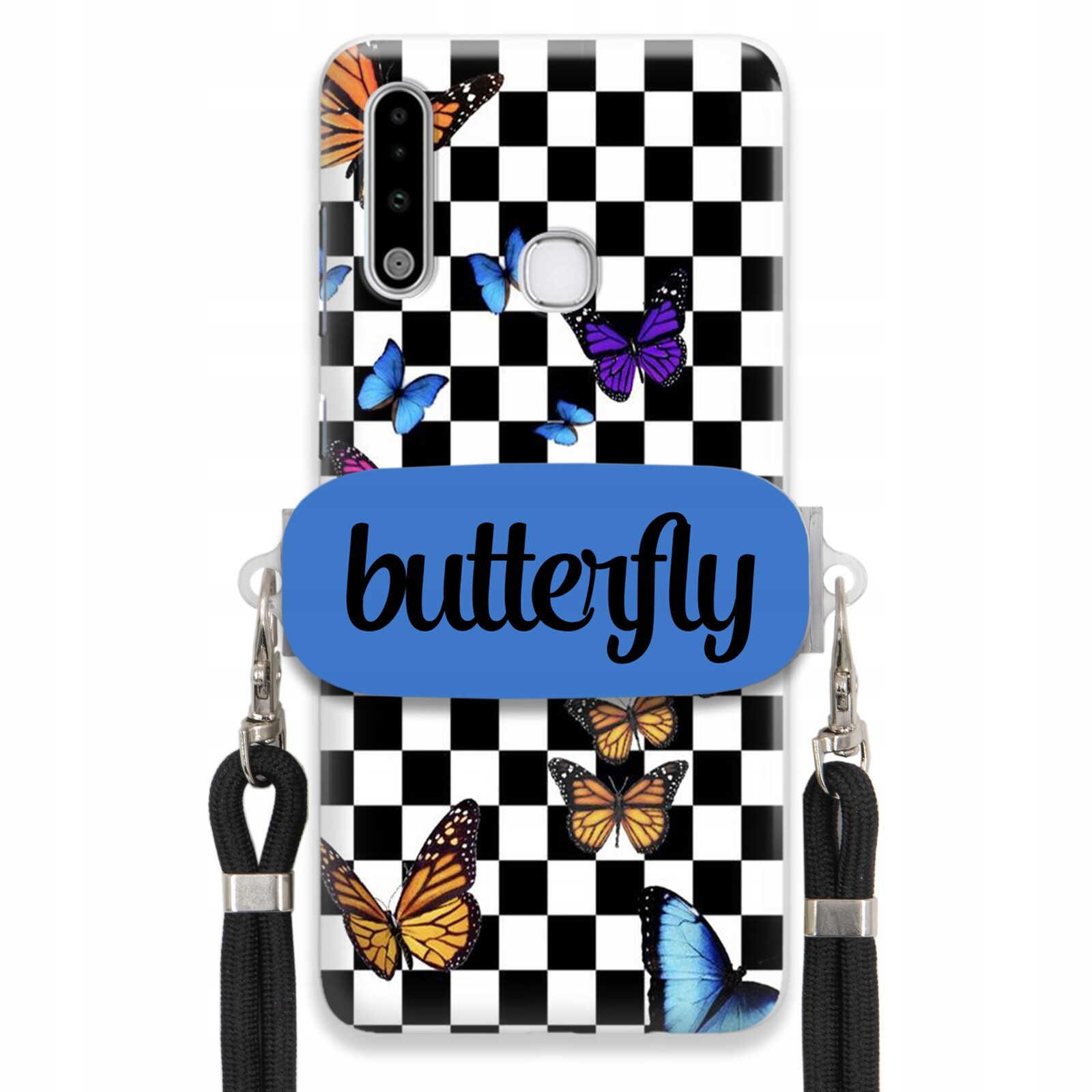 Pouzdro Pro Samsung A70e Case Obdélníkový Držák Černé Smyčky Butterfly Motýli