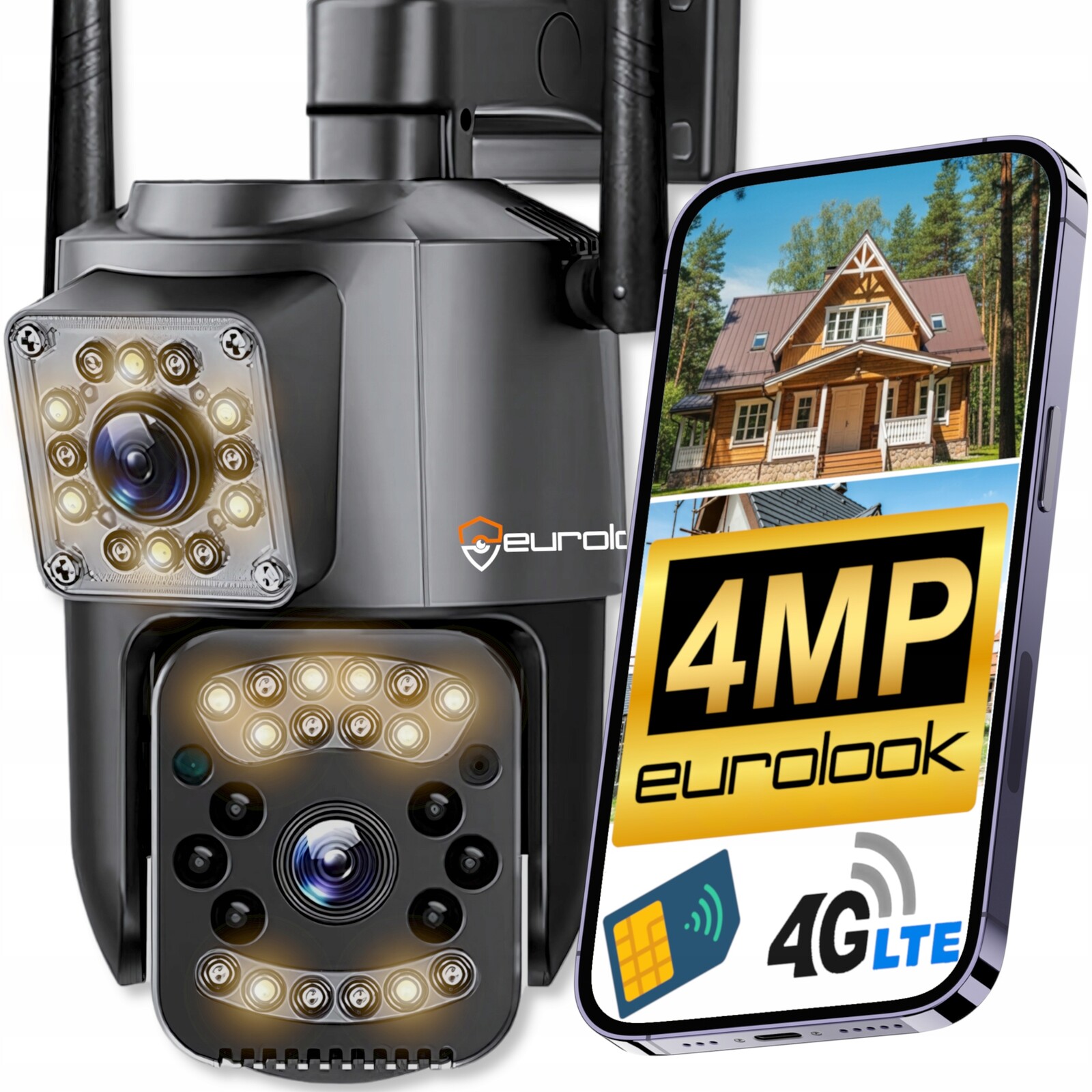 Dvojitá Ip Gsm Smart Otočná Kamera 4MPX 2K Na Sim Kartu 4G 5G Lte Audio