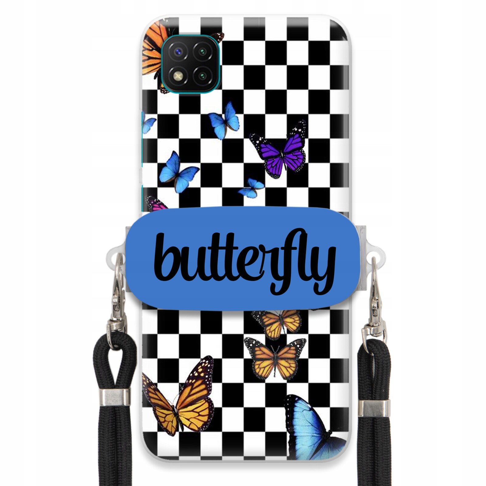 Pouzdro Pro Xiaomi Poco C3 Case Obdélníkový Úchyt Černé Vodítko Butterfly Motýli