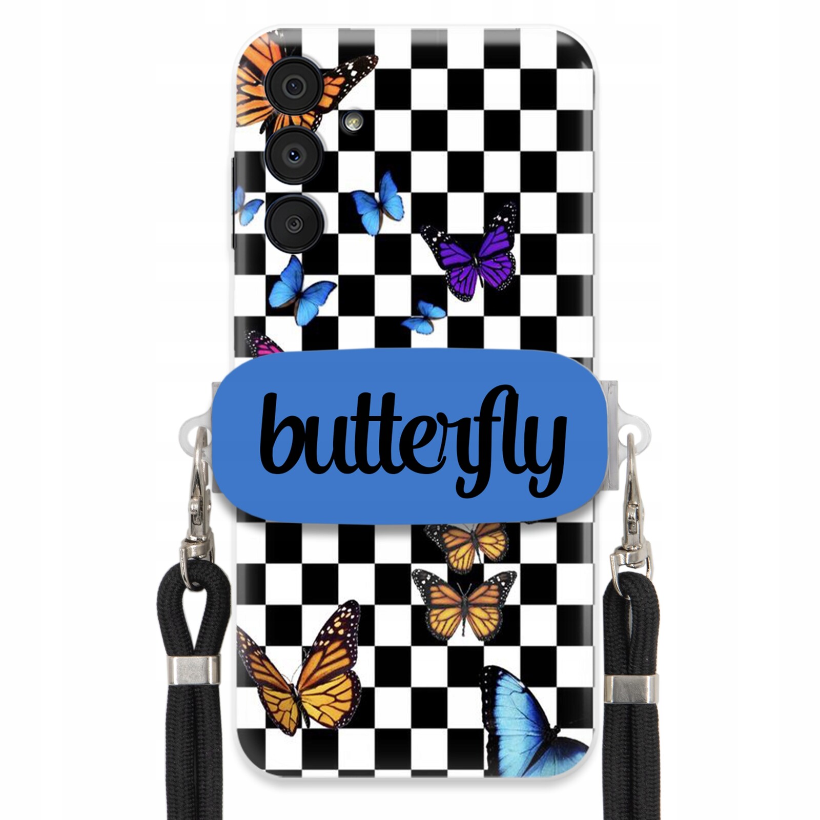 Pouzdro Pro Samsung A16 4G Case Obdélníkový Úchyt Černé Vodítko Butterfly Motýli