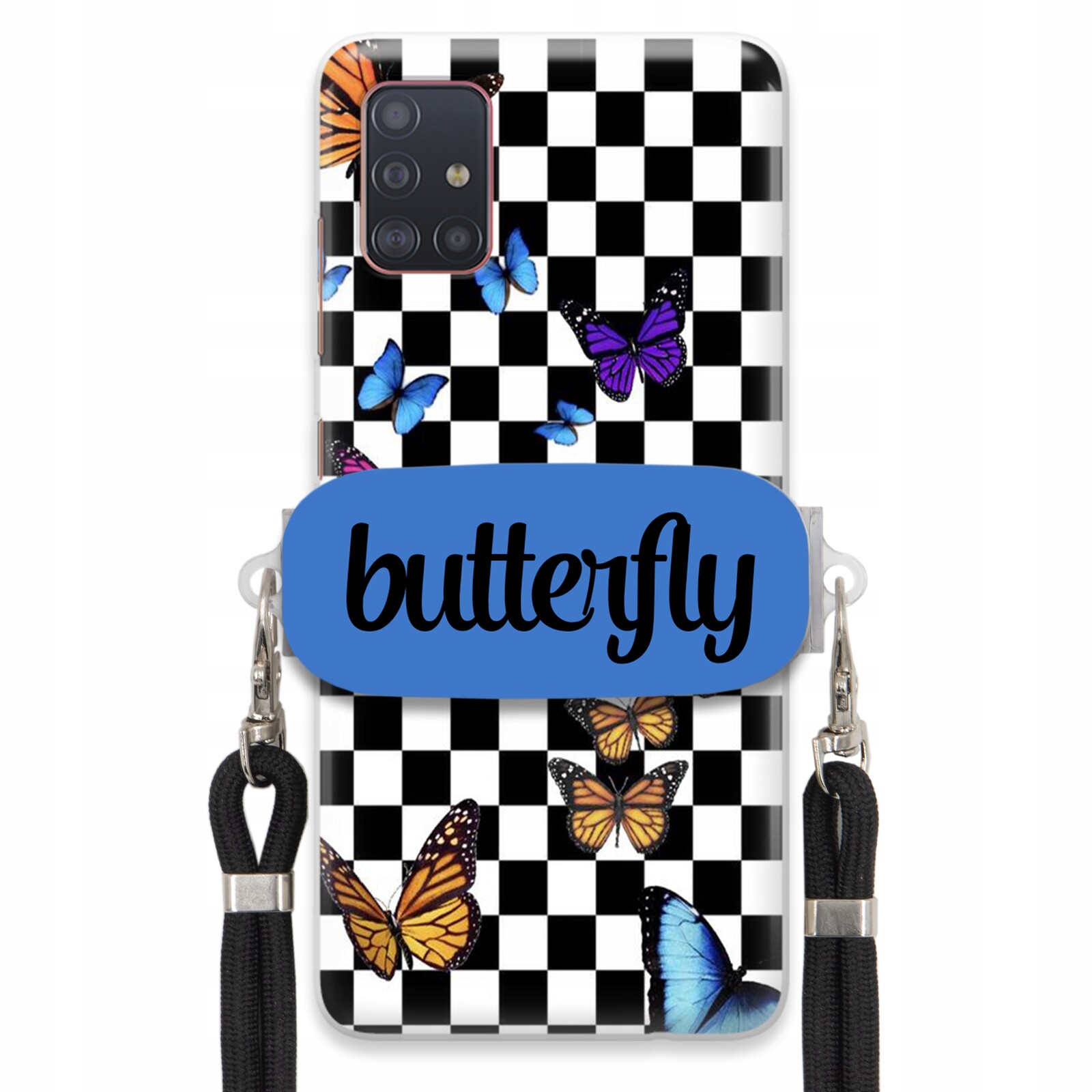 Pouzdro Pro Samsung A51 Case Obdélníkový Úchyt Černé Vodítko Butterfly Motýli