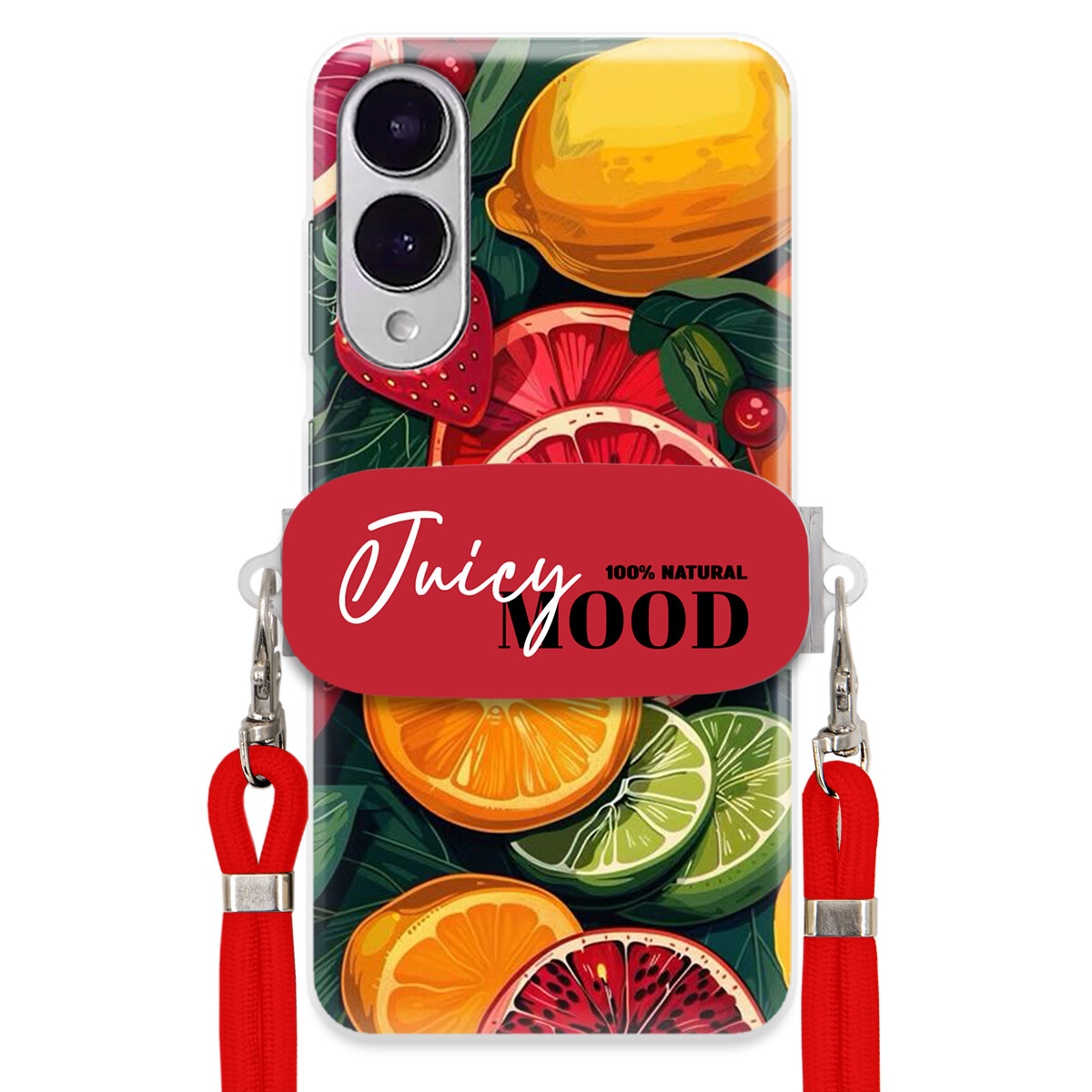 Pouzdro pro Samsung S25 Edge Červené vodítko Crossbody+ Držák Juice Mood Ovoce