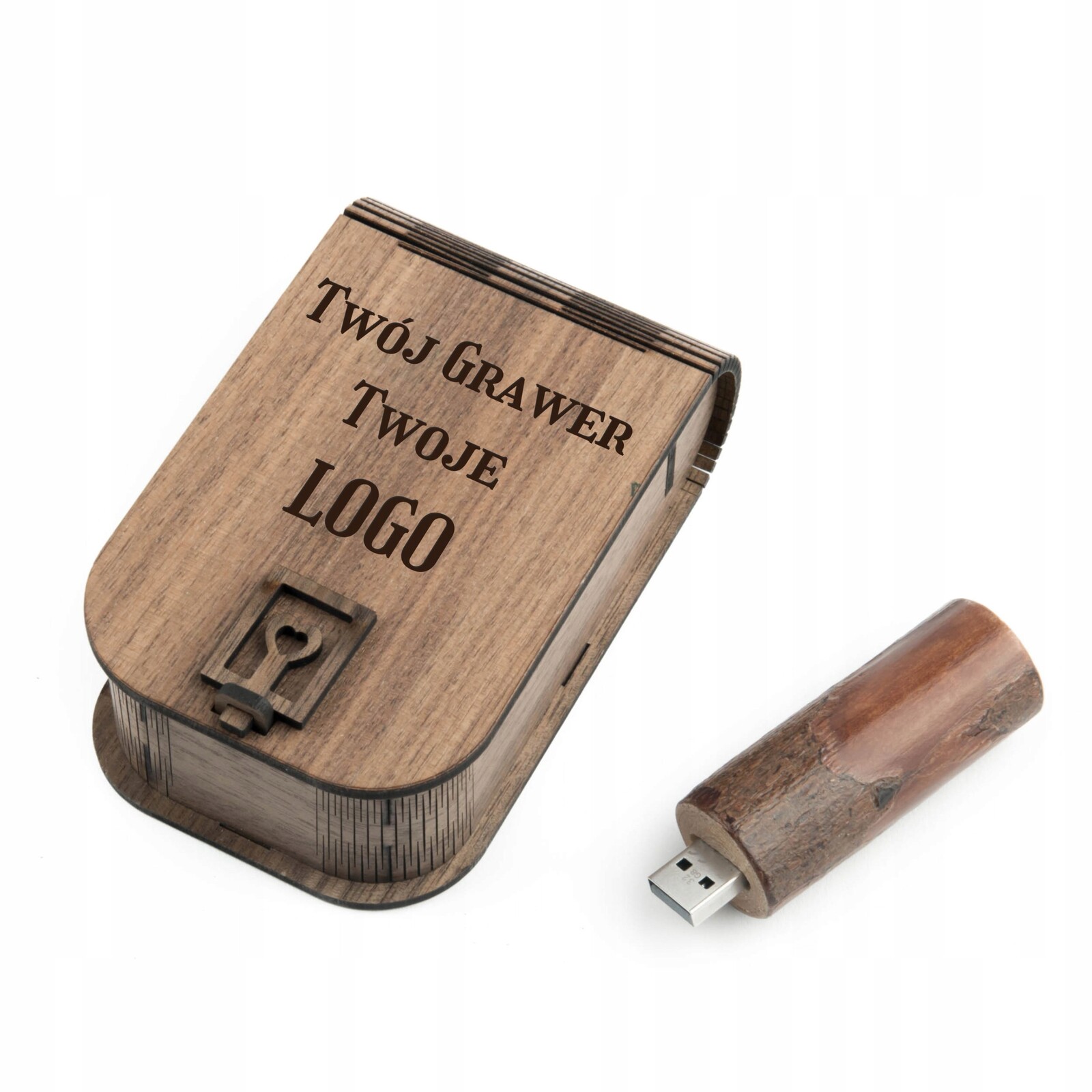 Pendrive dřevěná větev 256 Gb 3.0 krabička ořech Gravírování Vaše Logo