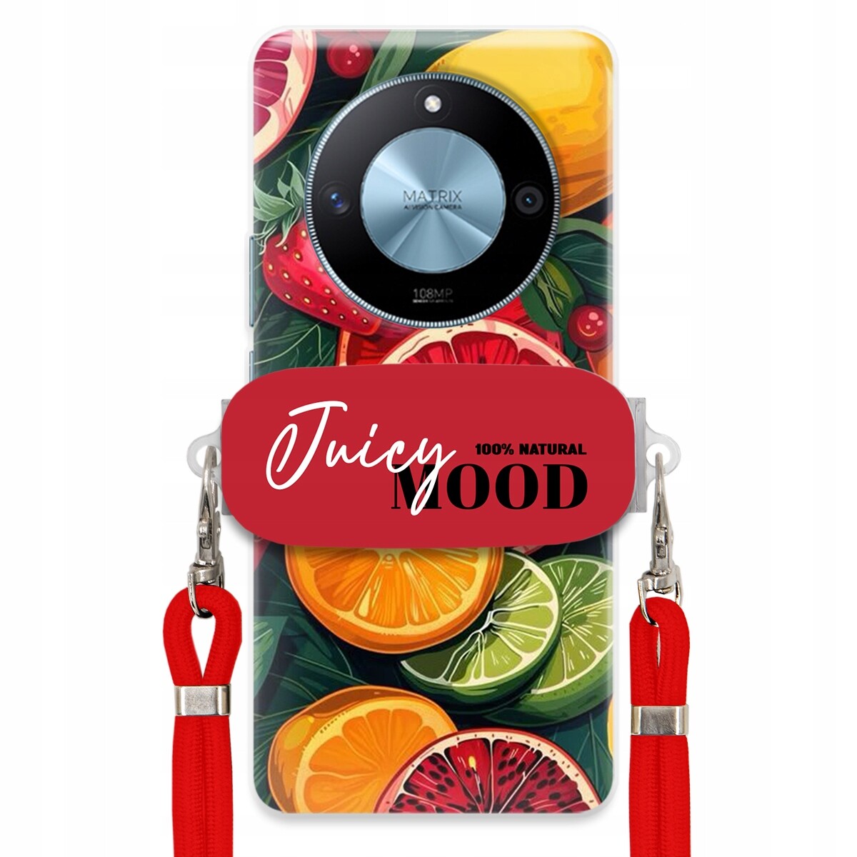 Pouzdro pro Honor X50 5G Červené Crossbody vodítko Držák Juice Mood Ovoce