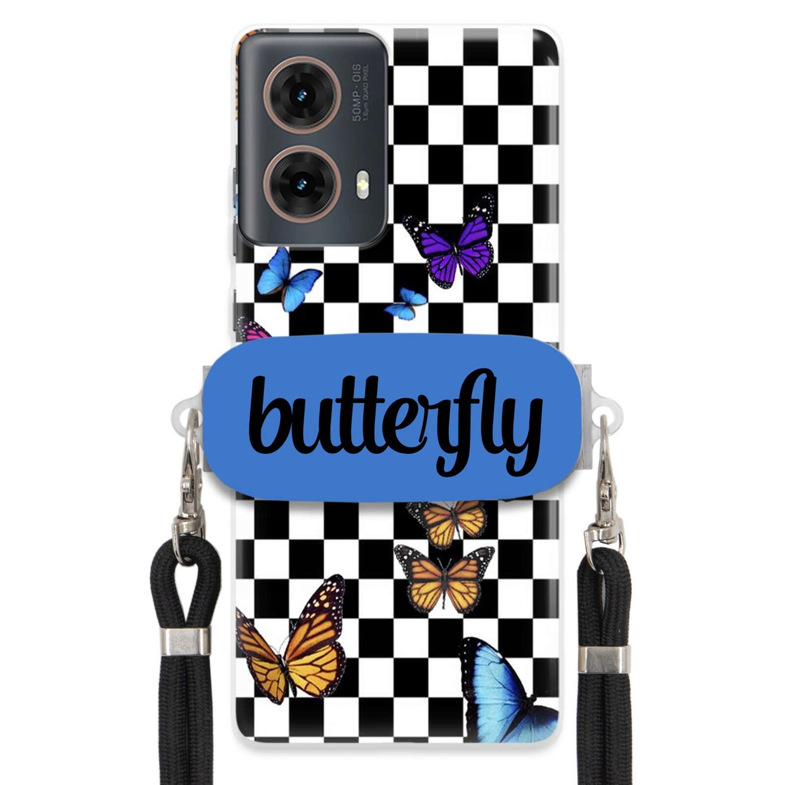 Pouzdro Pro Motorola G85 Case Obdélníkový Úchyt Černé Vodítko Butterfly Motýli