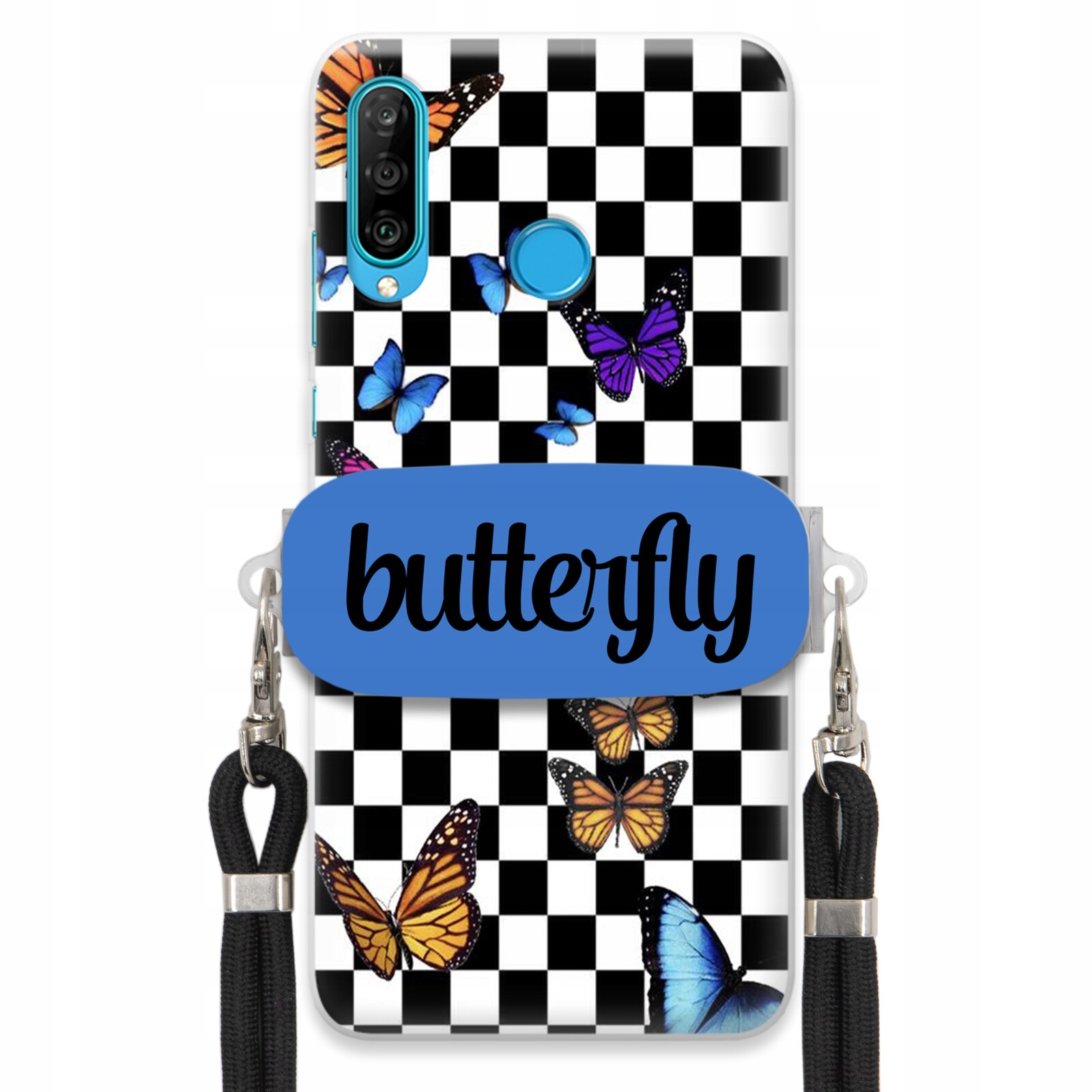 Pouzdro Pro Huawei P30 Lite Case Obdélníkový Úchyt Vodítko Butterfly Motýli