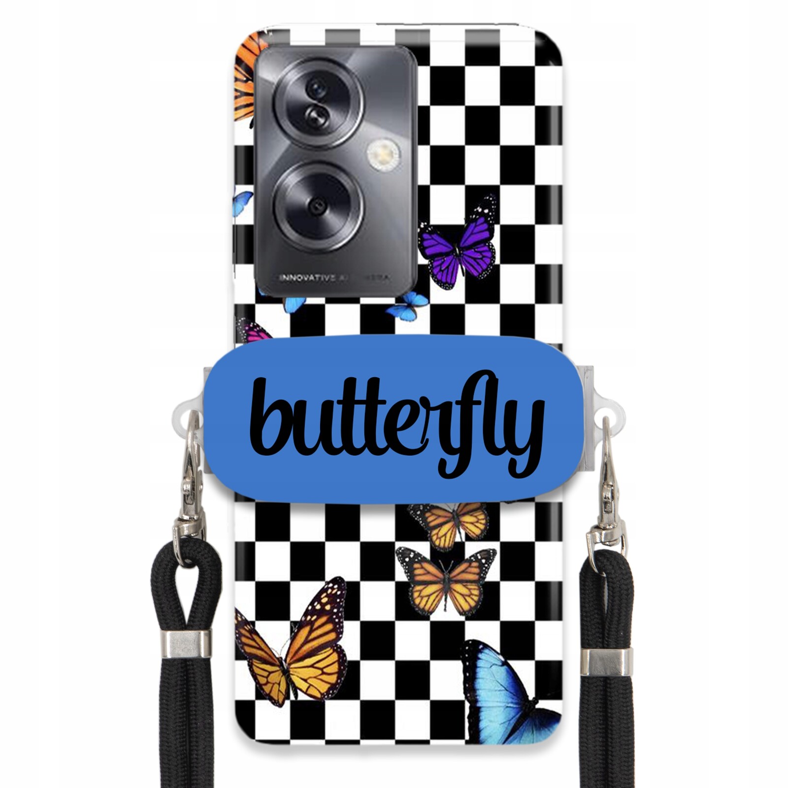 Pouzdro Pro Oppo A79 5G Case Obdélníkový Úchyt Černé Vodítko Butterfly Motýli