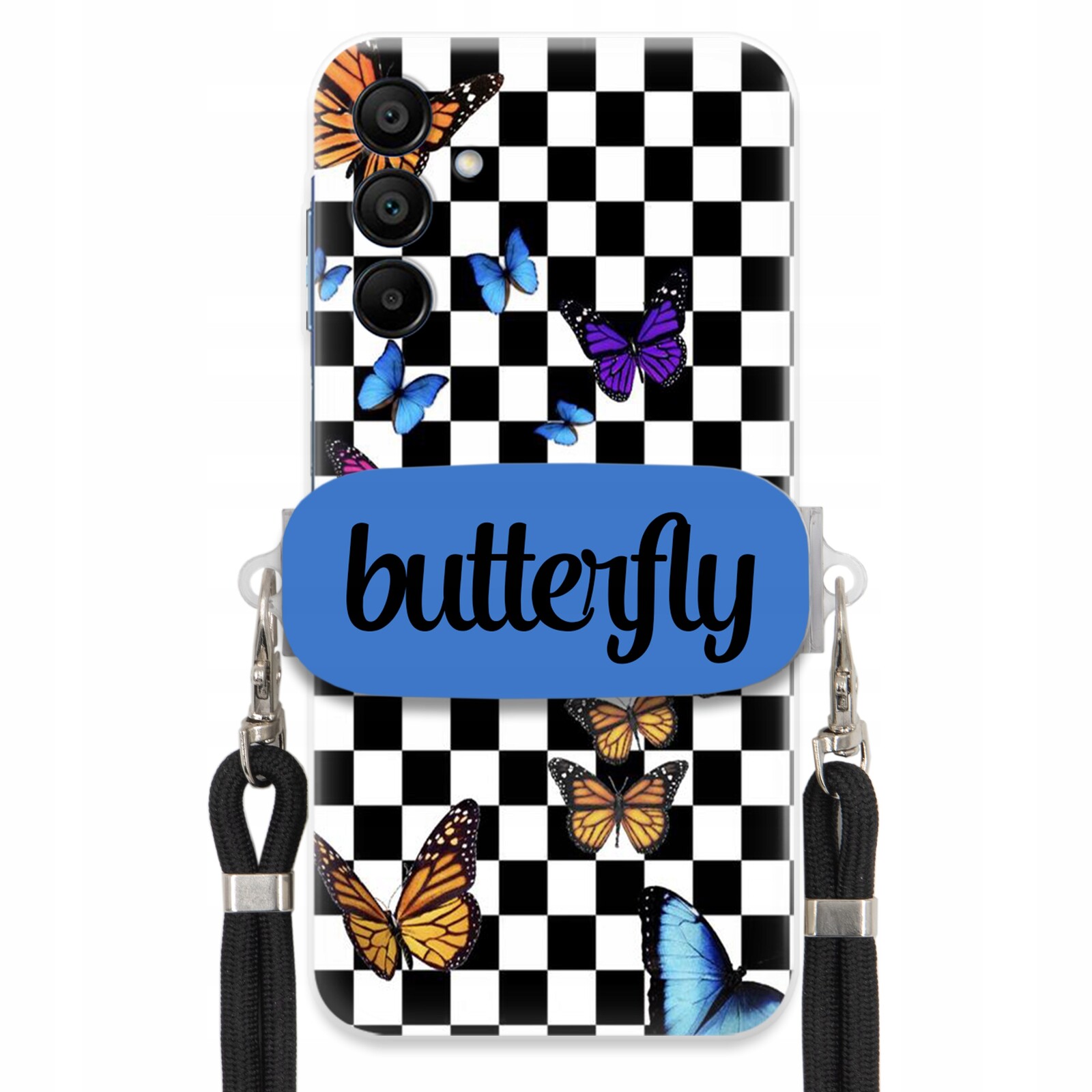 Pouzdro Pro Samsung A15 4G Case Obdélníkový Úchyt Černé Vodítko Butterfly Motýli