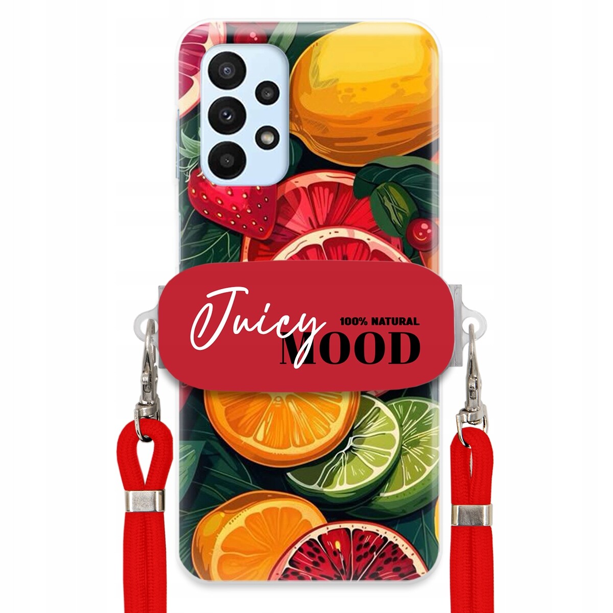 Pouzdro pro Samsung A23 4G Červené vodítko Crossbody+ Držák Juice Mood Ovoce