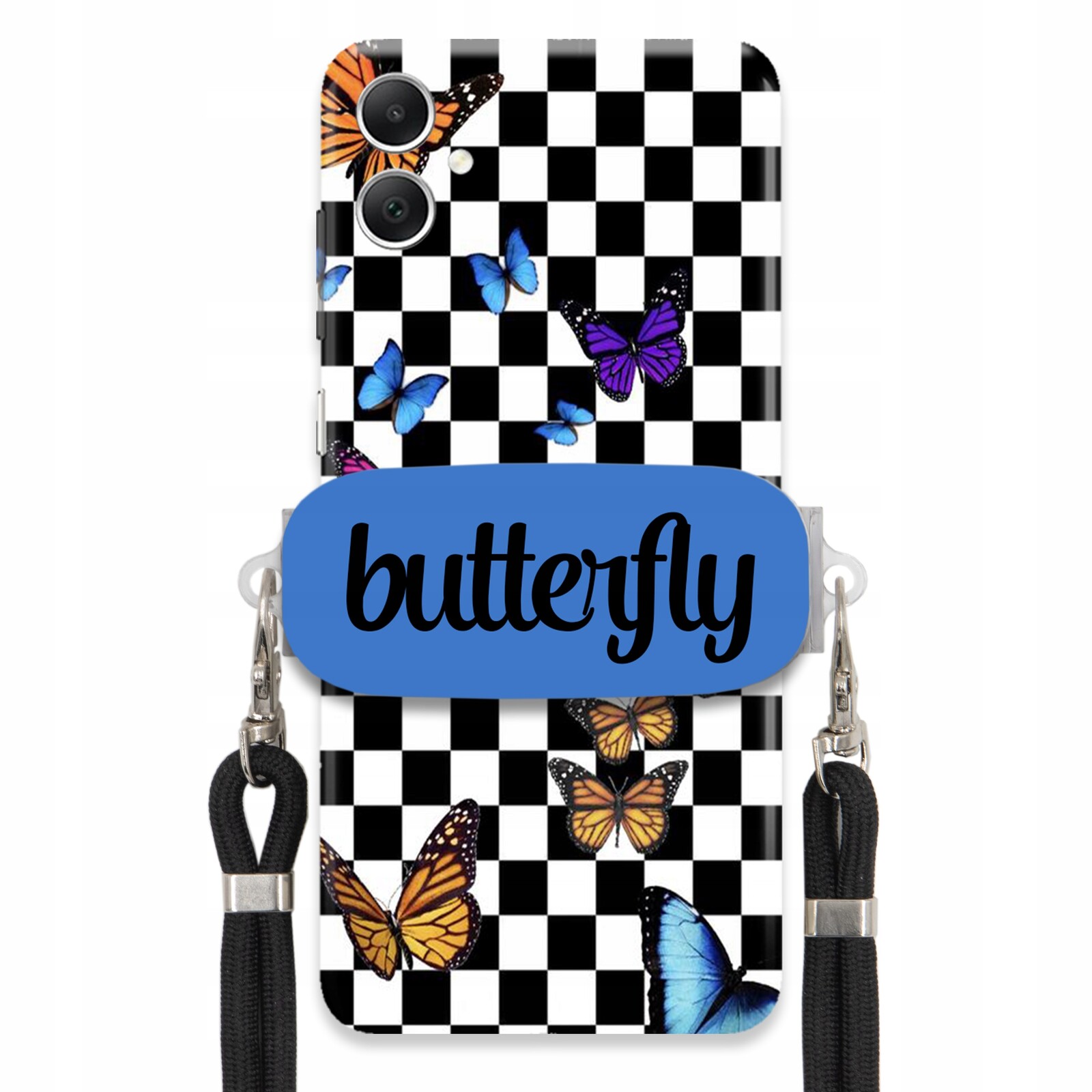 Pouzdro Pro Samsung A05 Case Obdélníkový Úchyt Černé Vodítko Butterfly Motýli