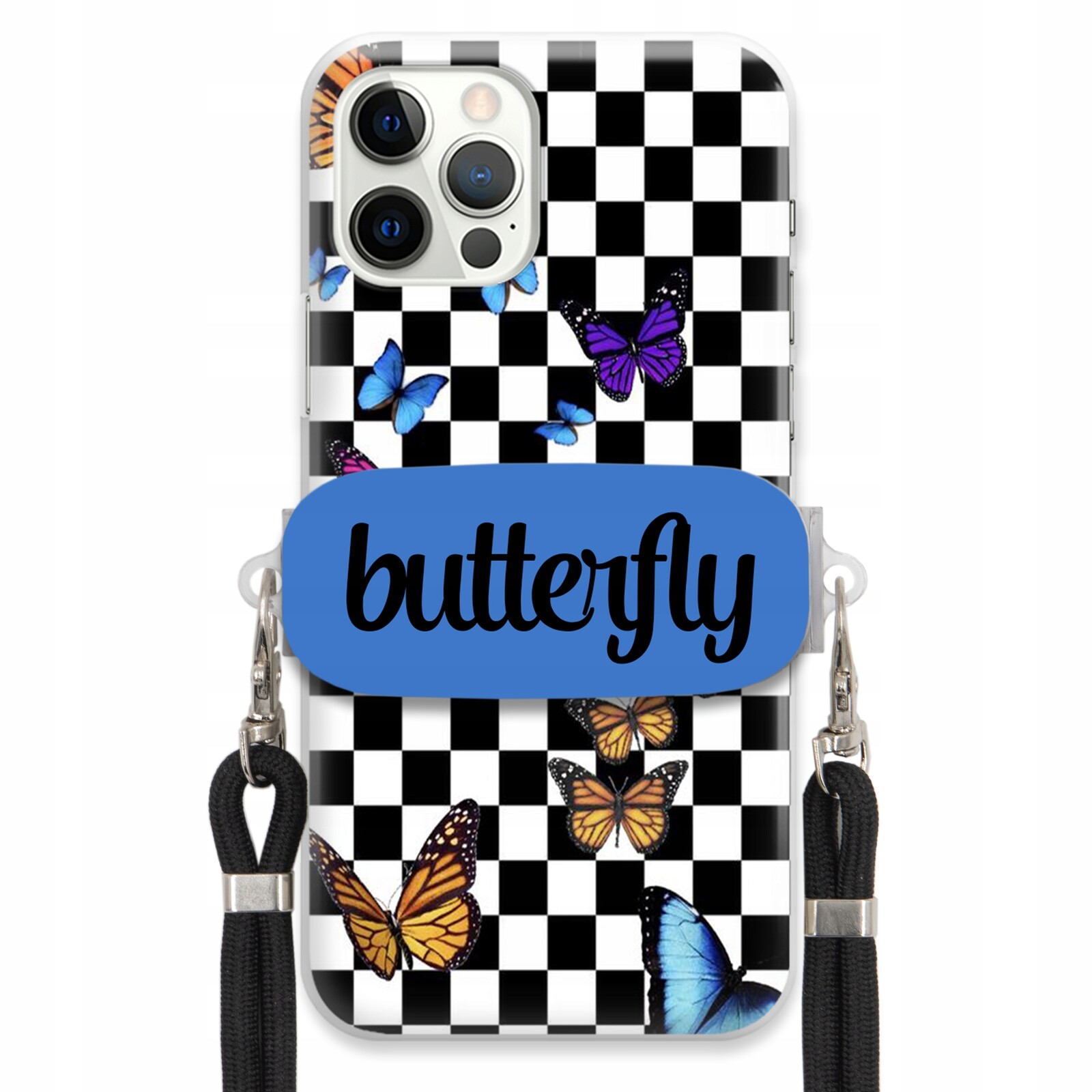 Pouzdro Pro Iphone 12 Pro Case Obdélníkový Držák Černé Smyčky Butterfly Motyle