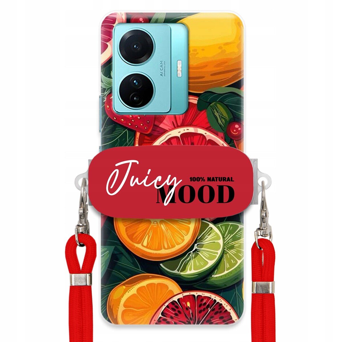 pouzdro na Vivo S15 E Červené vodítko Crossbody+ Držák Módní Juice Mood Ovoce